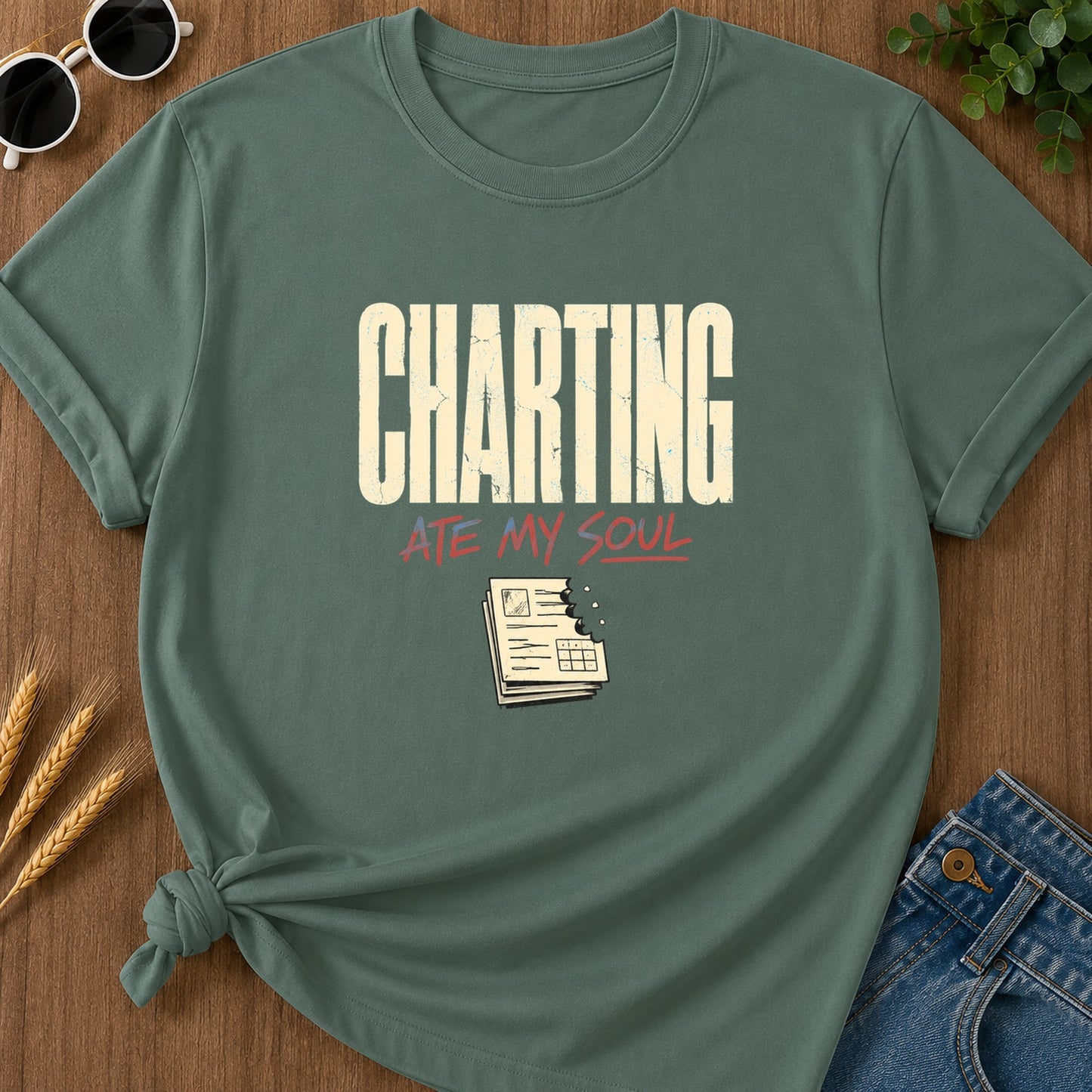 Charting Ate My Soul T-Shirt - Blue Spruce
