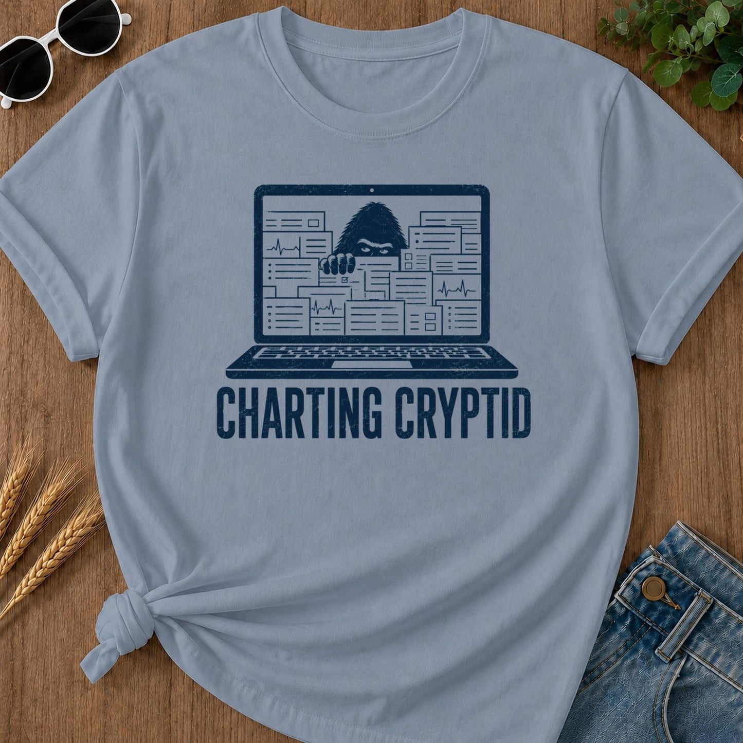 Charting Cryptid T-shirt - Blue Jean Mockup