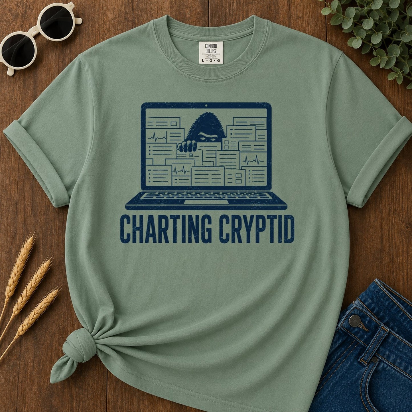 Charting Cryptid T-shirt - Light Green Mockup