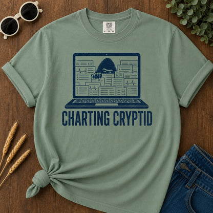 Charting Cryptid T-shirt - Light Green Mockup