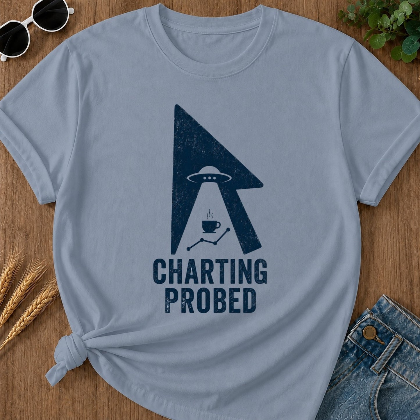 Charting Probed T-shirt - Blue Jean Mockup