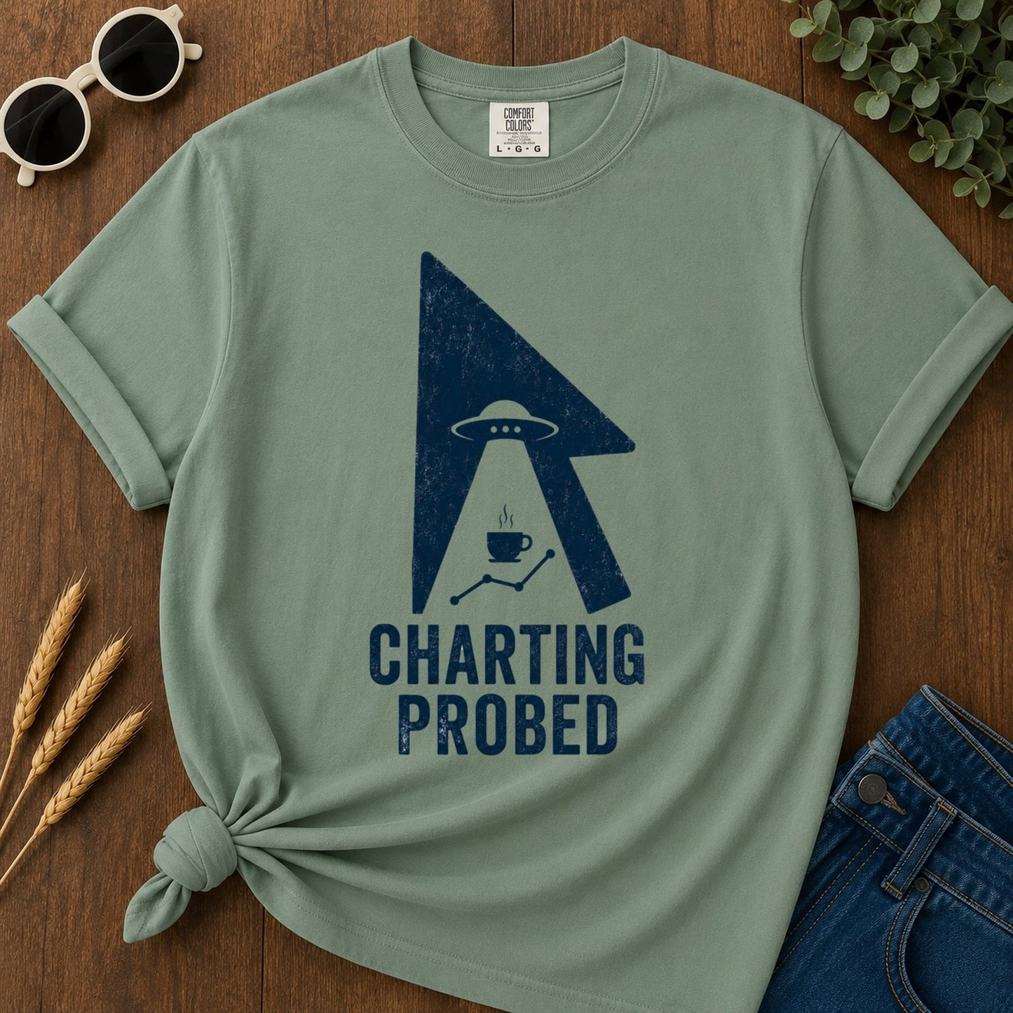 Charting Probed T-shirt - Light Green Mockup