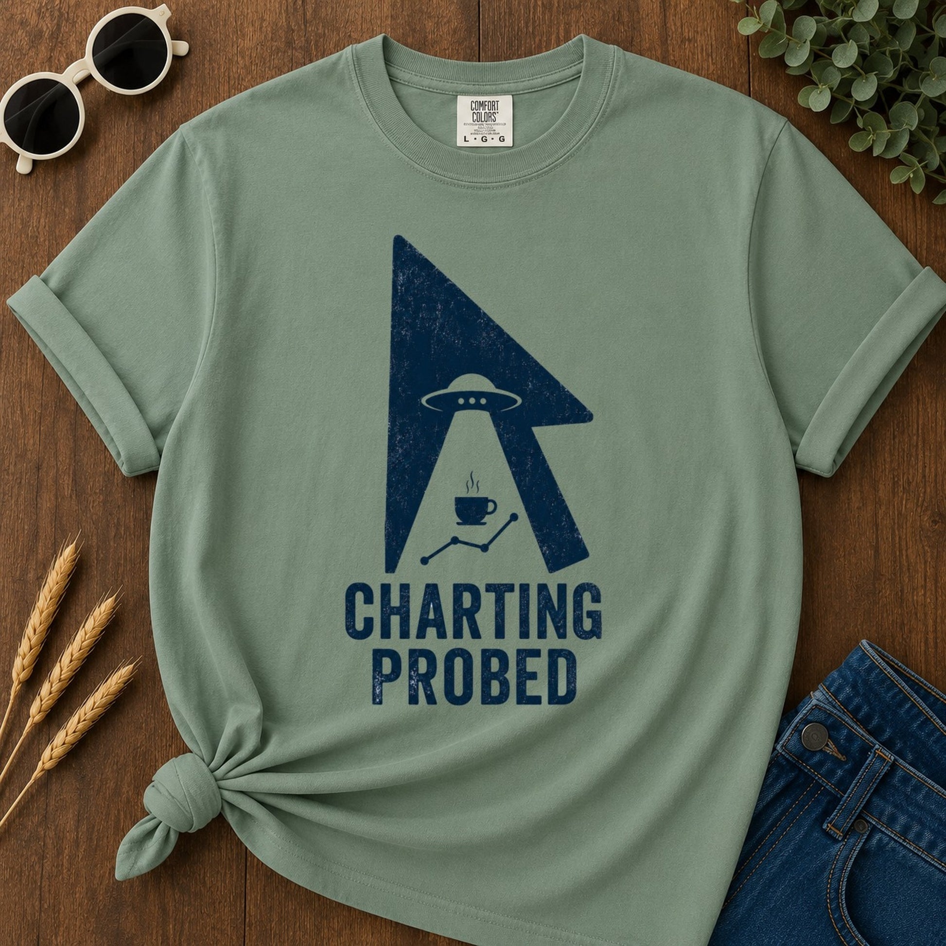 Charting Probed T-shirt - Light Green Mockup