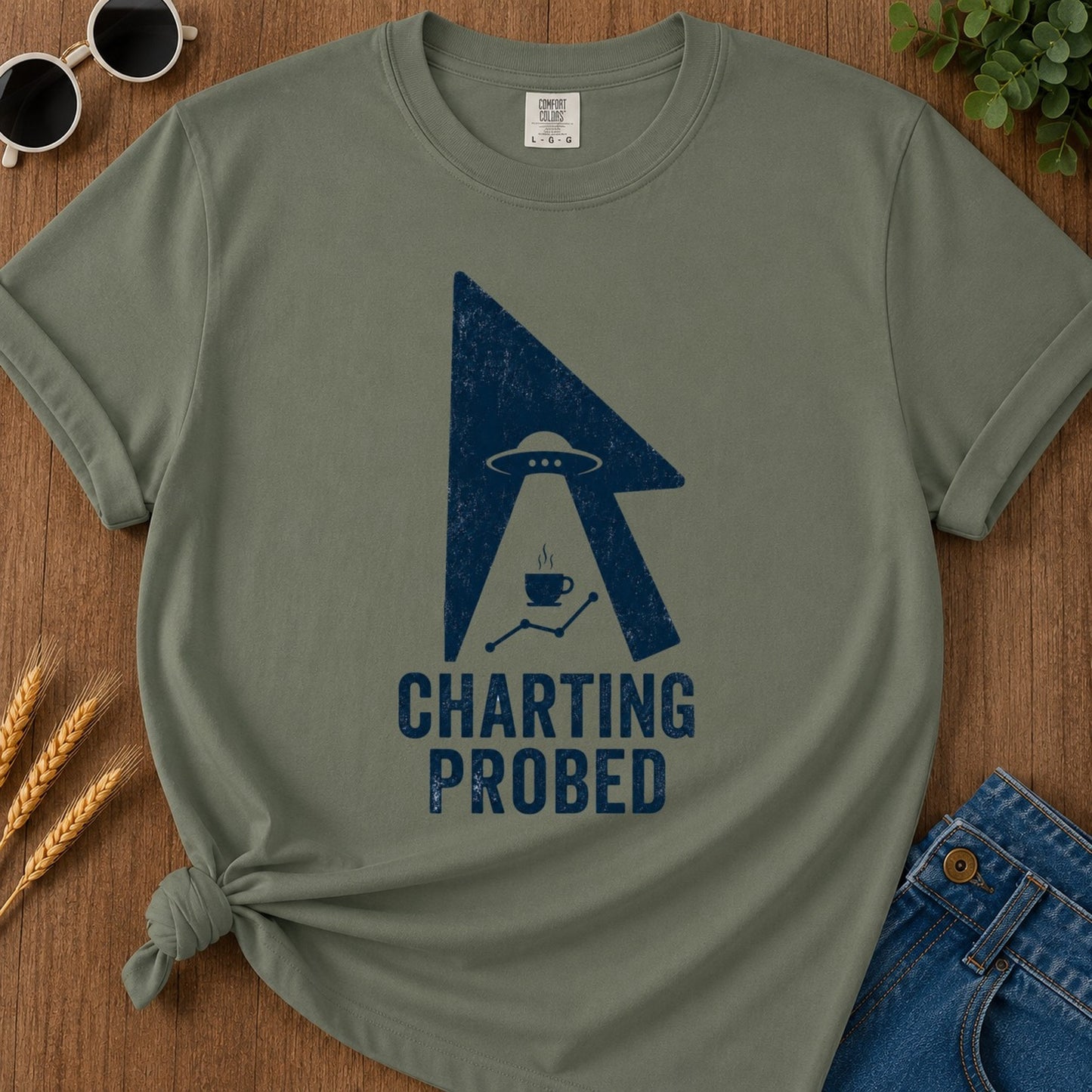 Charting Probed T-shirt - Moss Mockup