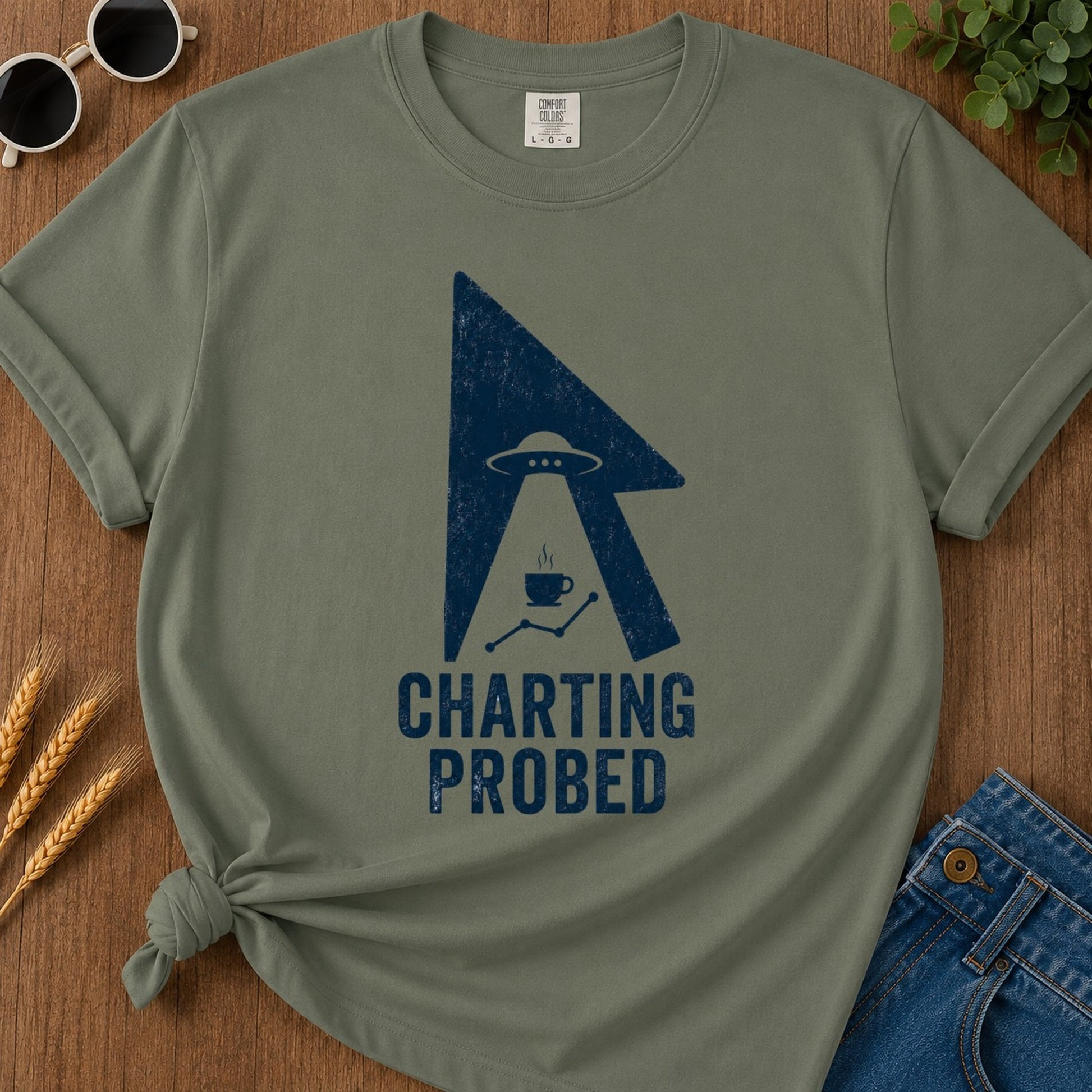 Charting Probed T-shirt - Moss Mockup