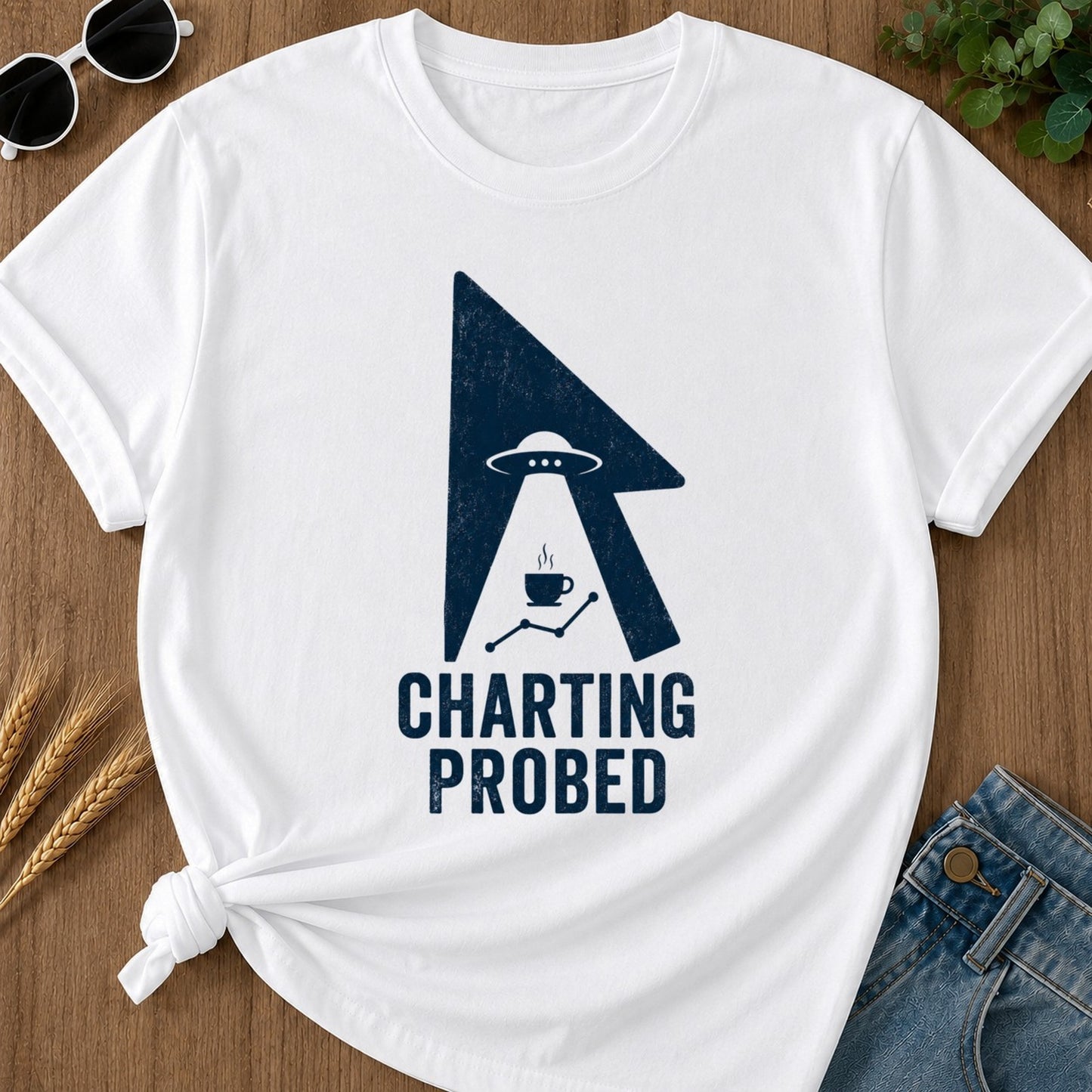Charting Probed T-shirt - White Mockup