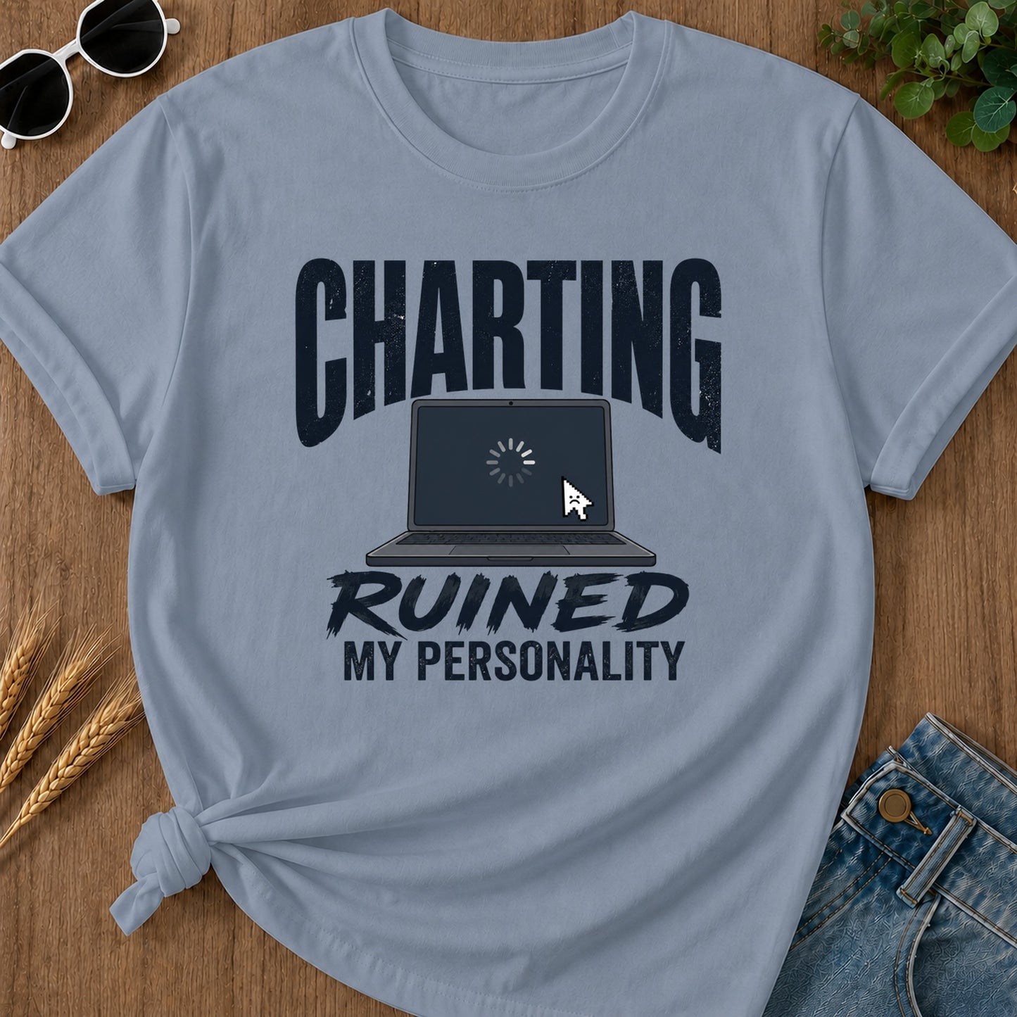 Charting Ruined Personality T-Shirt - Blue Jean
