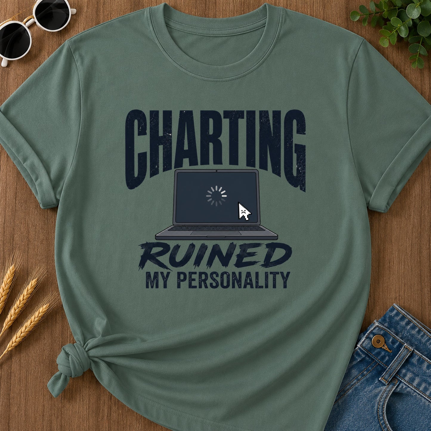 Charting Ruined Personality T-Shirt - Blue Spruce