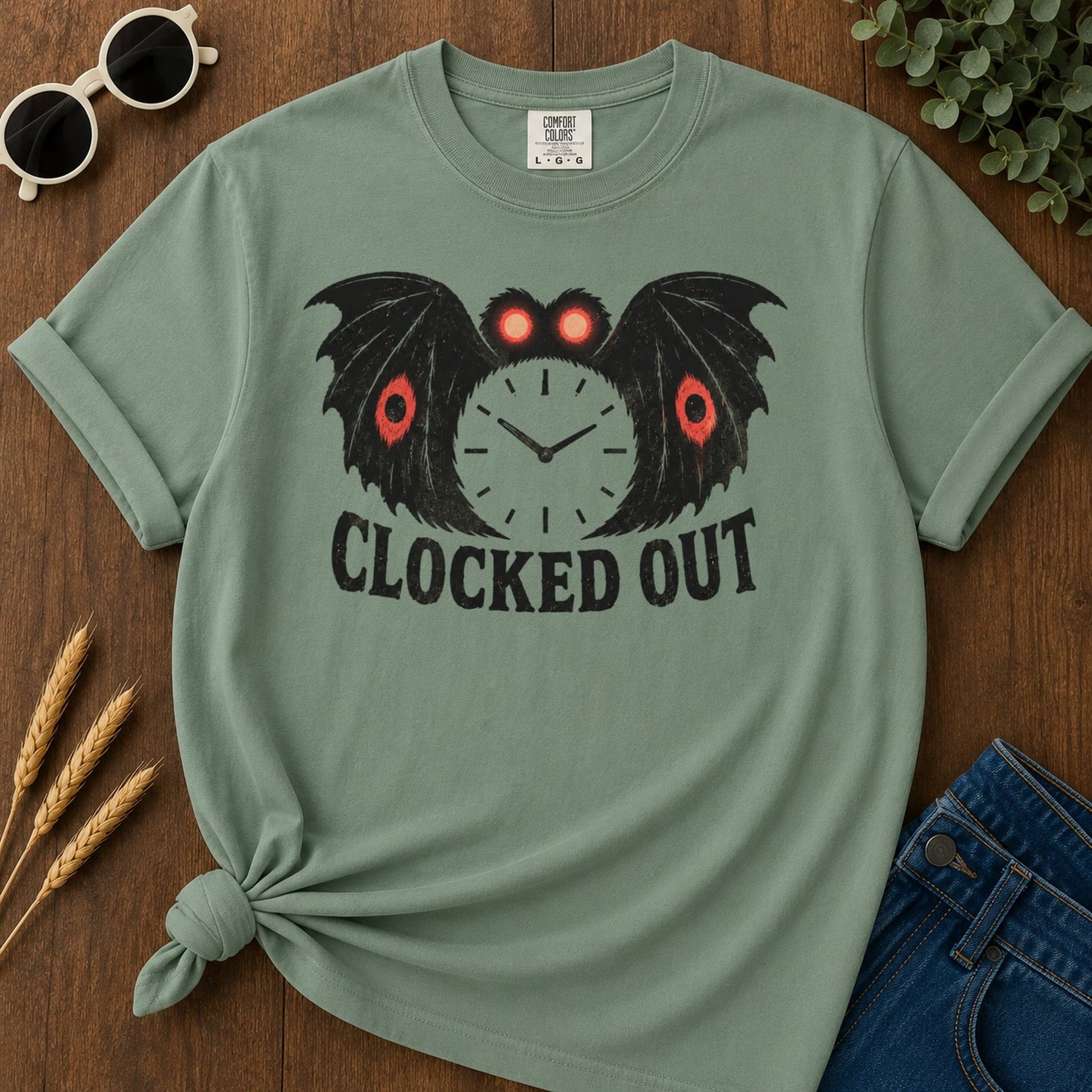 Clocked Out 2 T-shirt - Light Green Mockup