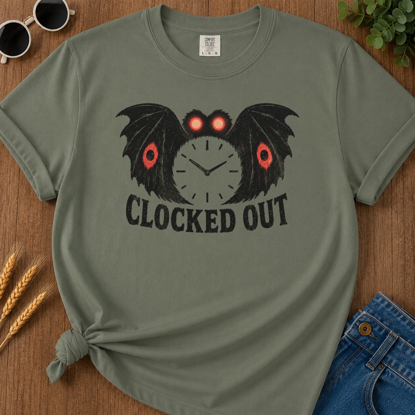 Clocked Out 2 T-shirt - Moss Mockup