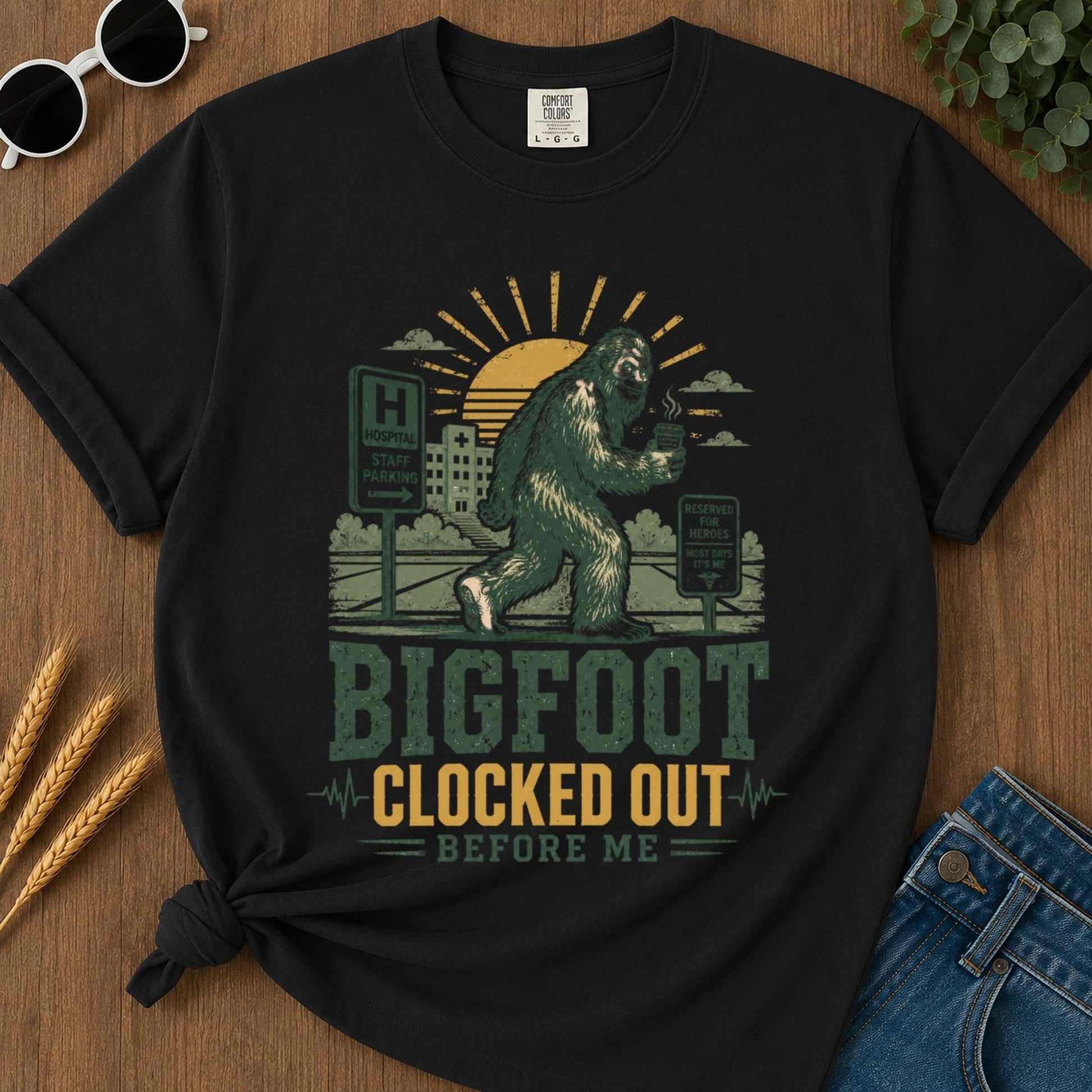 Clocked Out T-shirt - Black Mockup