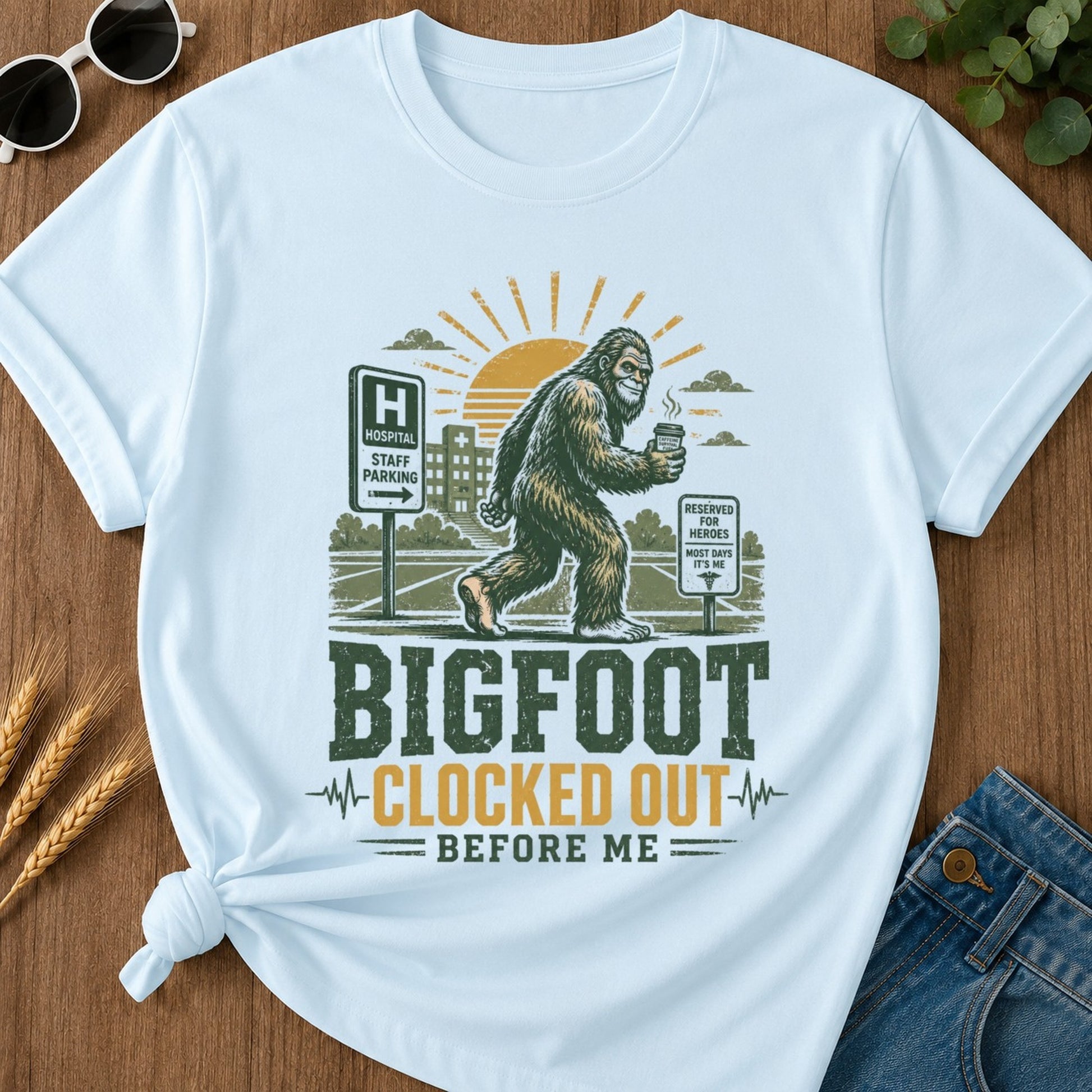Clocked Out T-shirt - Chambray Mockup