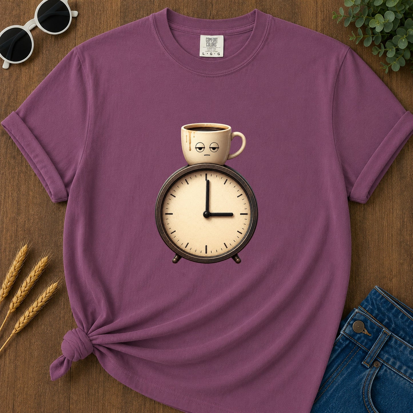Coffee Clock T-Shirt - Berry