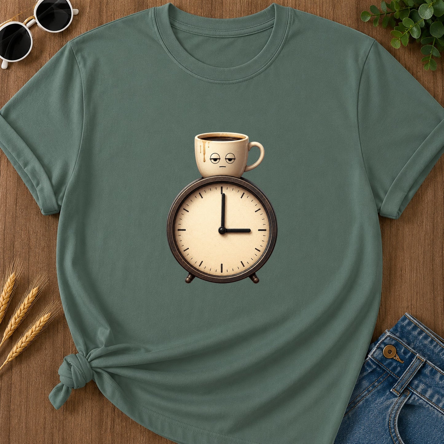 Coffee Clock T-Shirt - Blue Spruce