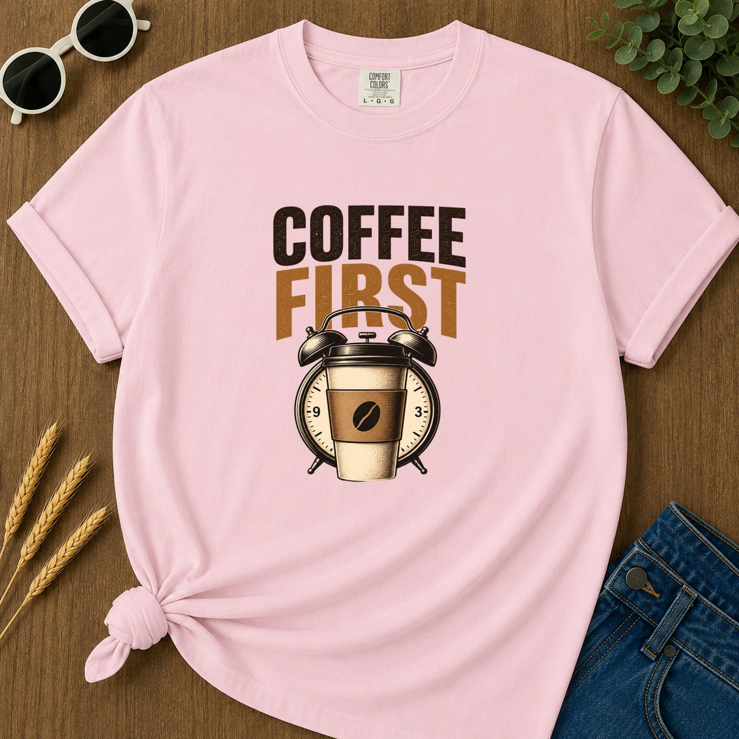 Coffee First Alarm T-Shirt - Blossom