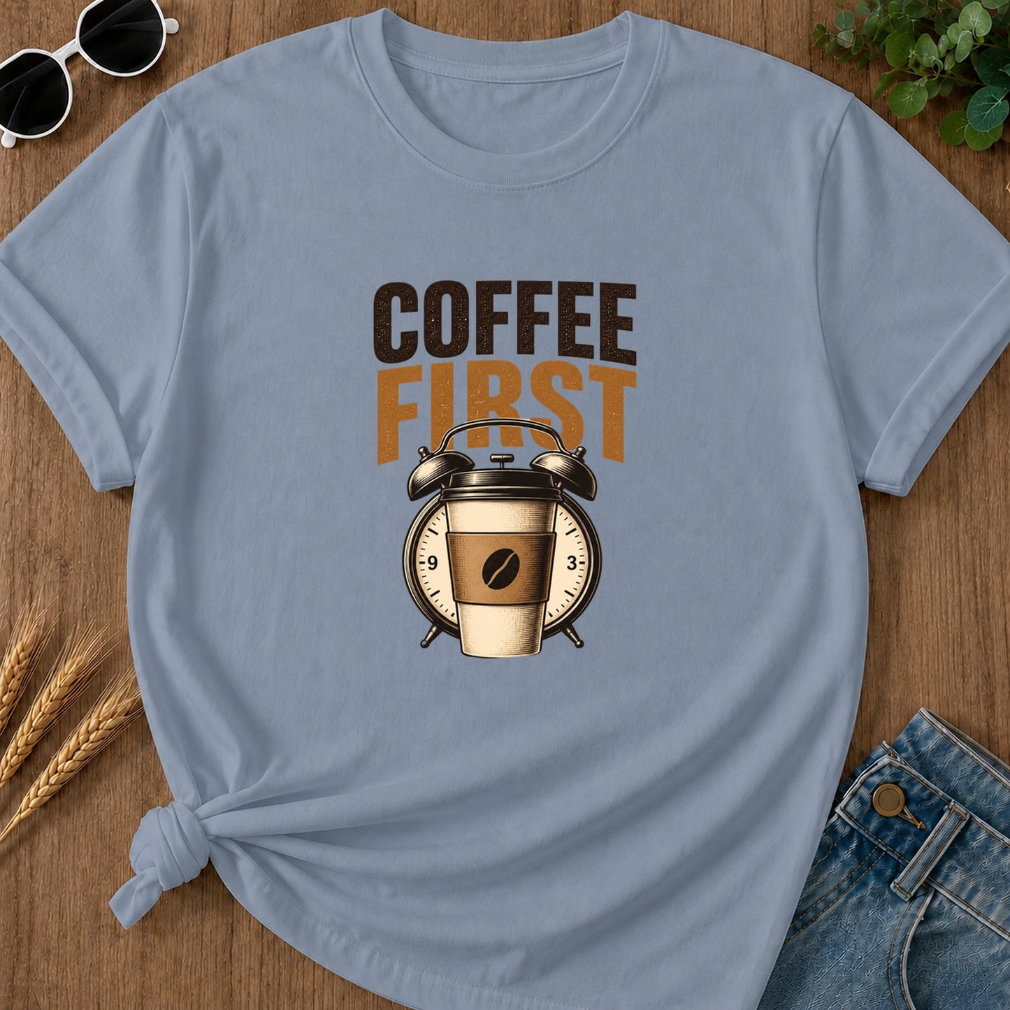 Coffee First Alarm T-Shirt - Blue Jean