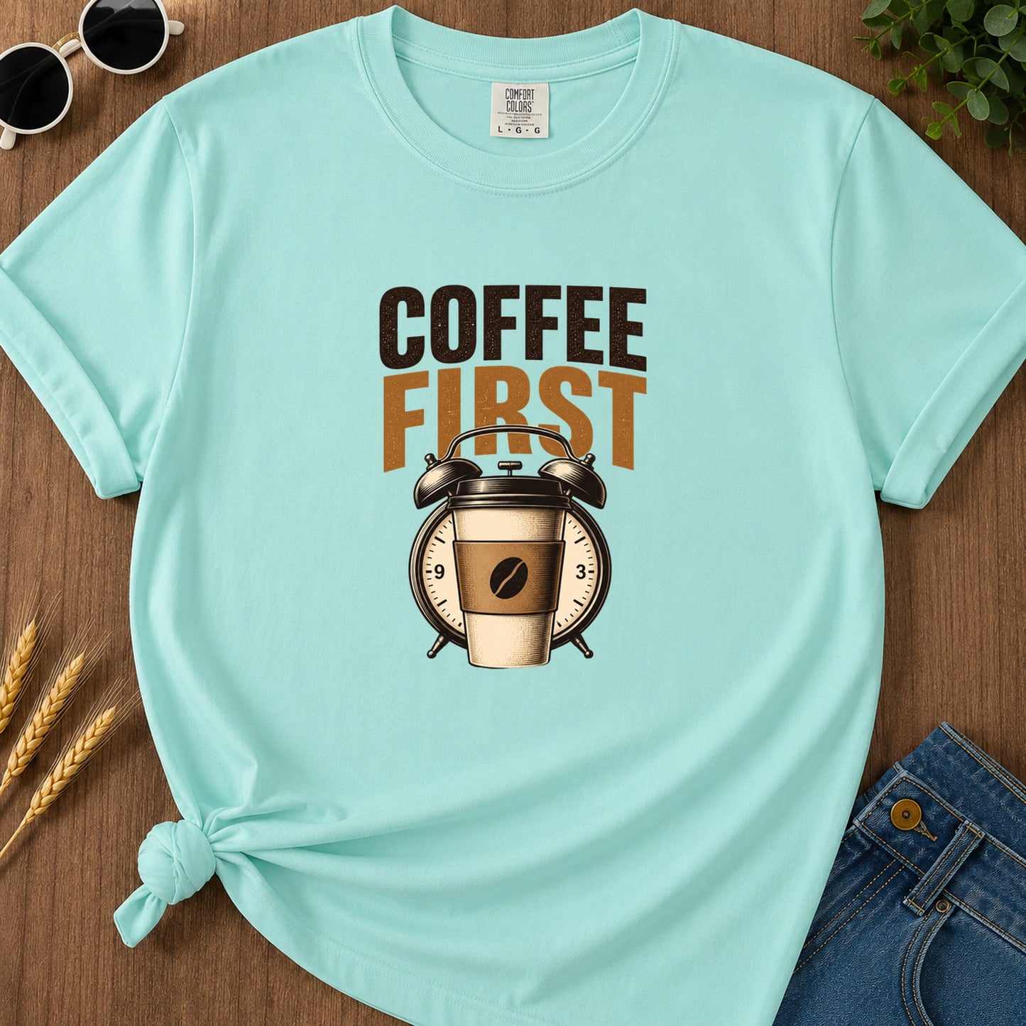 Coffee First Alarm T-Shirt - Chalky Mint