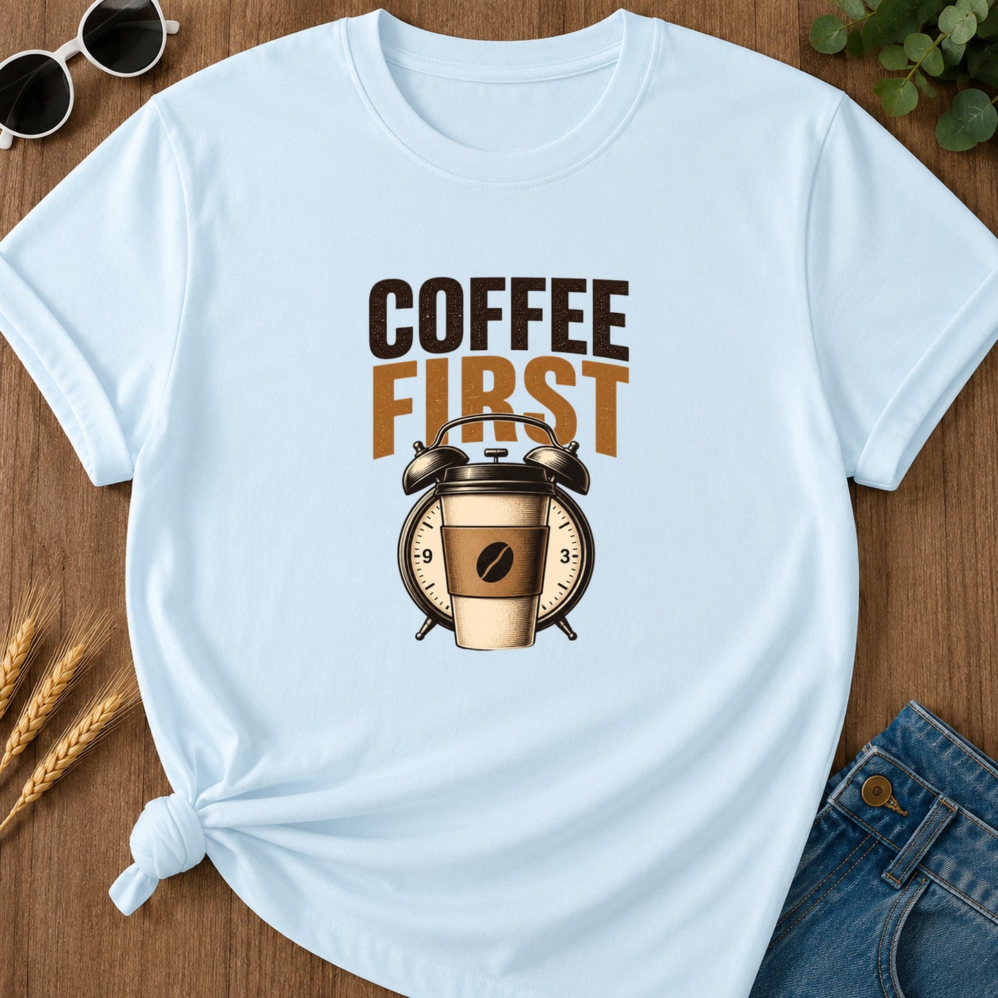 Coffee First Alarm T-Shirt - Chambray
