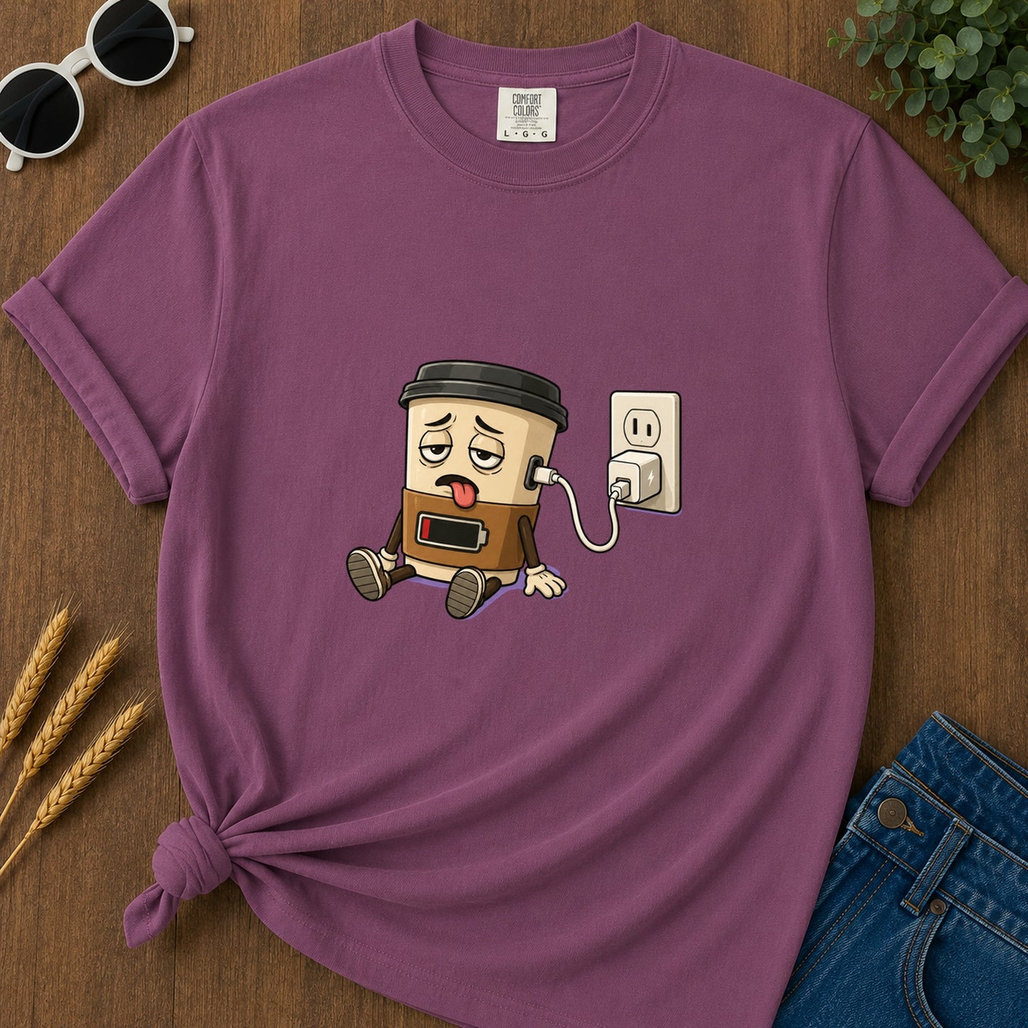 Coffee Low Battery T-Shirt - Berry