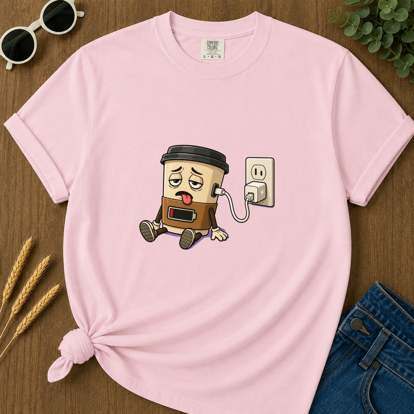 Coffee Low Battery T-Shirt - Blossom