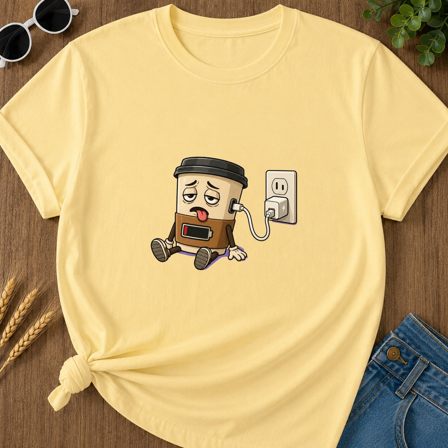 Coffee Low Battery T-Shirt - Butter