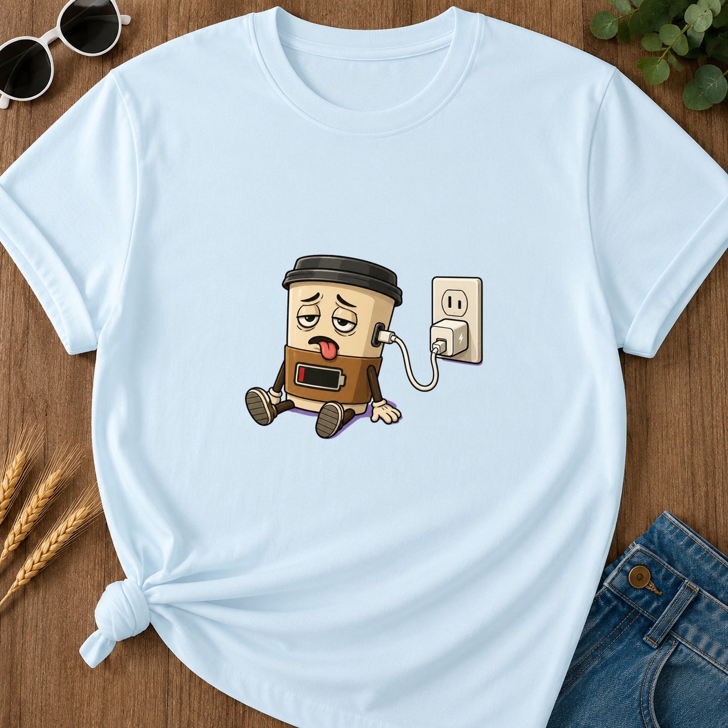 Coffee Low Battery T-Shirt - Chambray