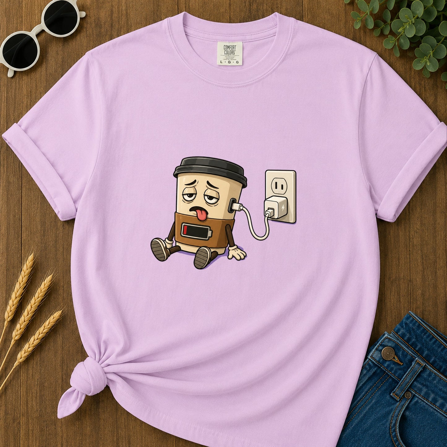 Coffee Low Battery T-Shirt - Orchid