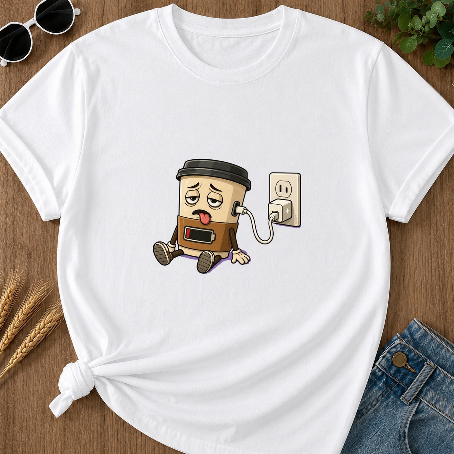 Coffee Low Battery T-Shirt - White