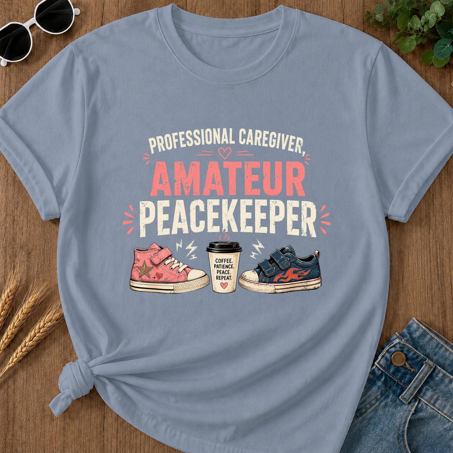 Coffee Patience Peace Repeat T-Shirt - Blue Jean