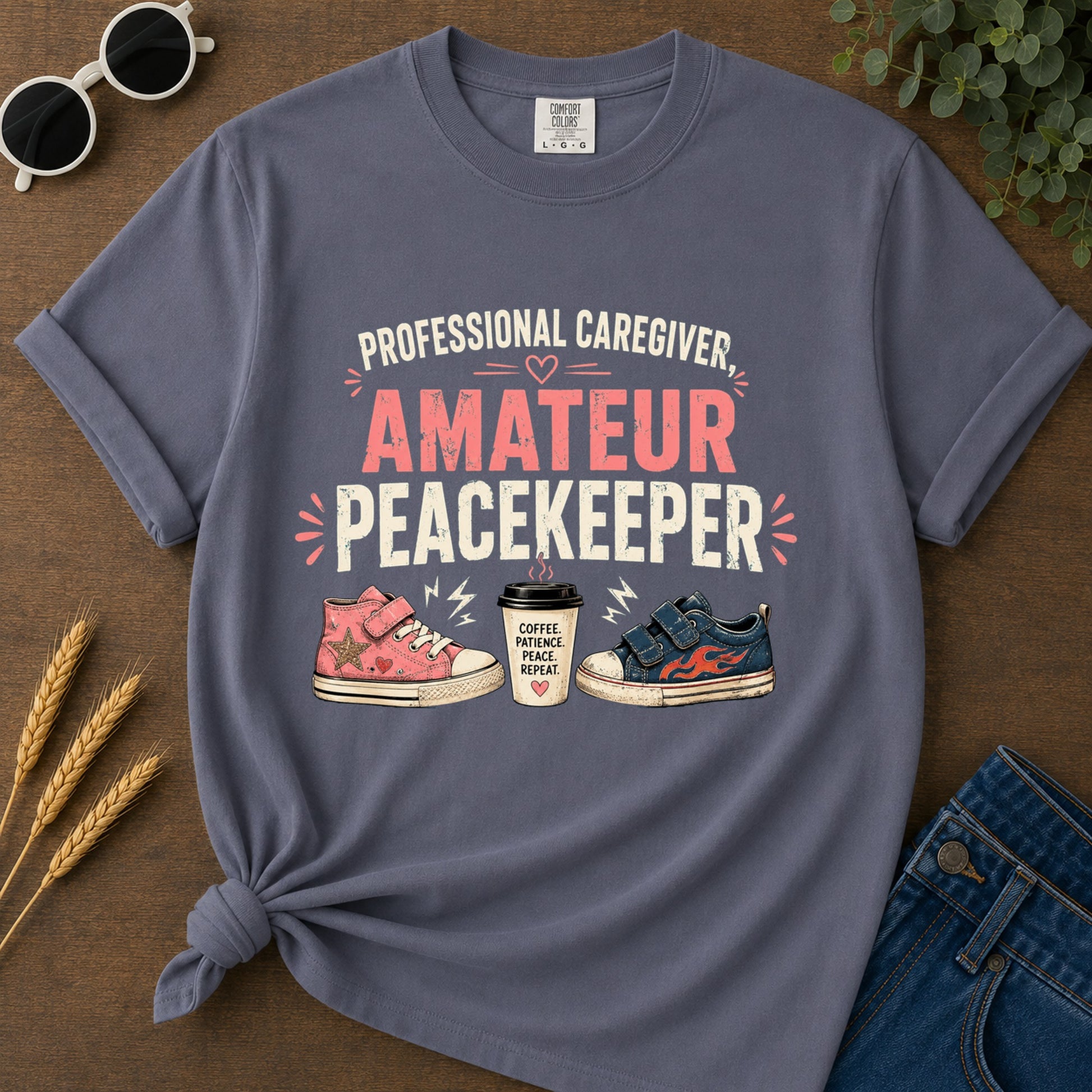 Coffee Patience Peace Repeat T-Shirt - Navy