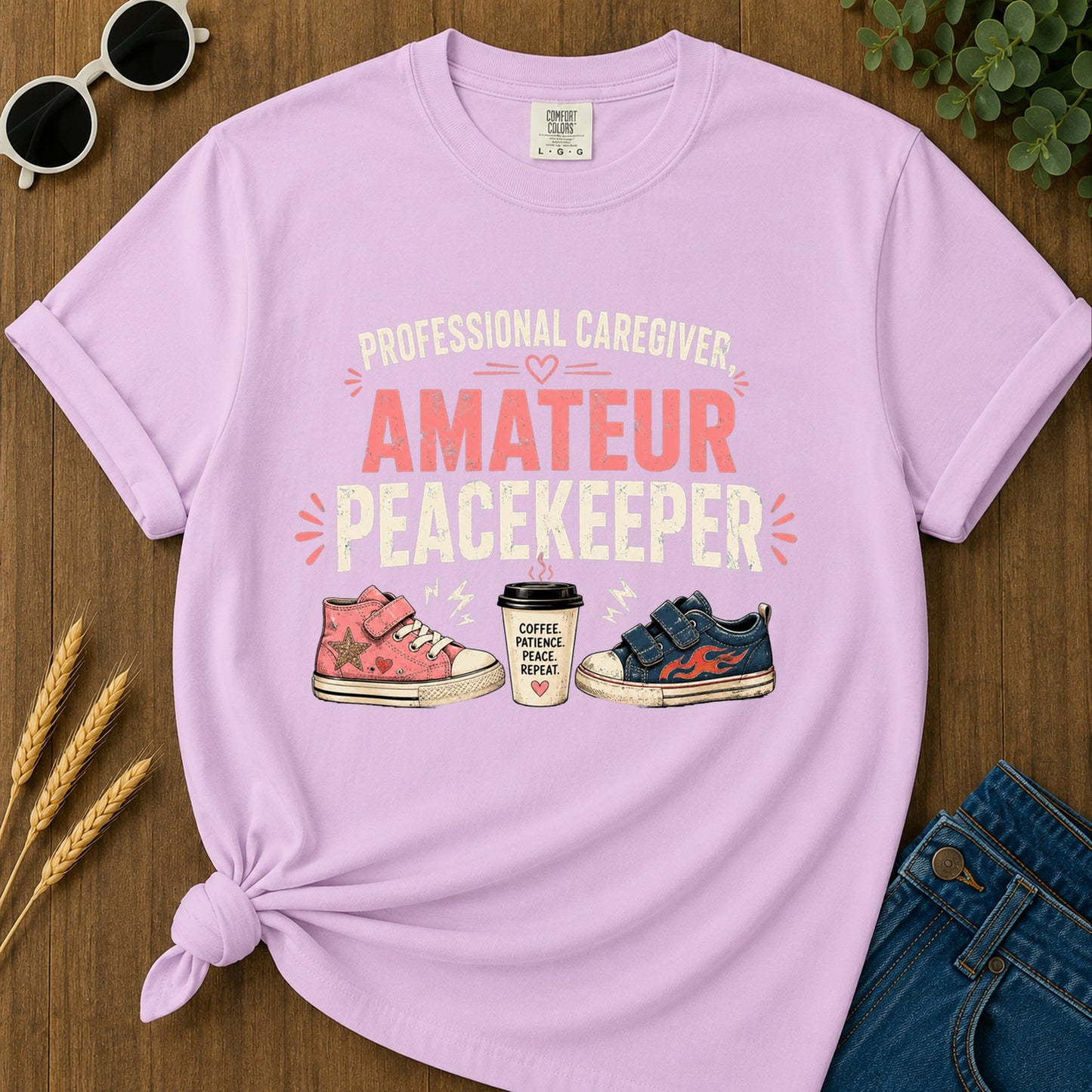 Coffee Patience Peace Repeat T-Shirt - Orchid