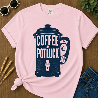 Coffee Potluck T-shirt - Blossom Mockup