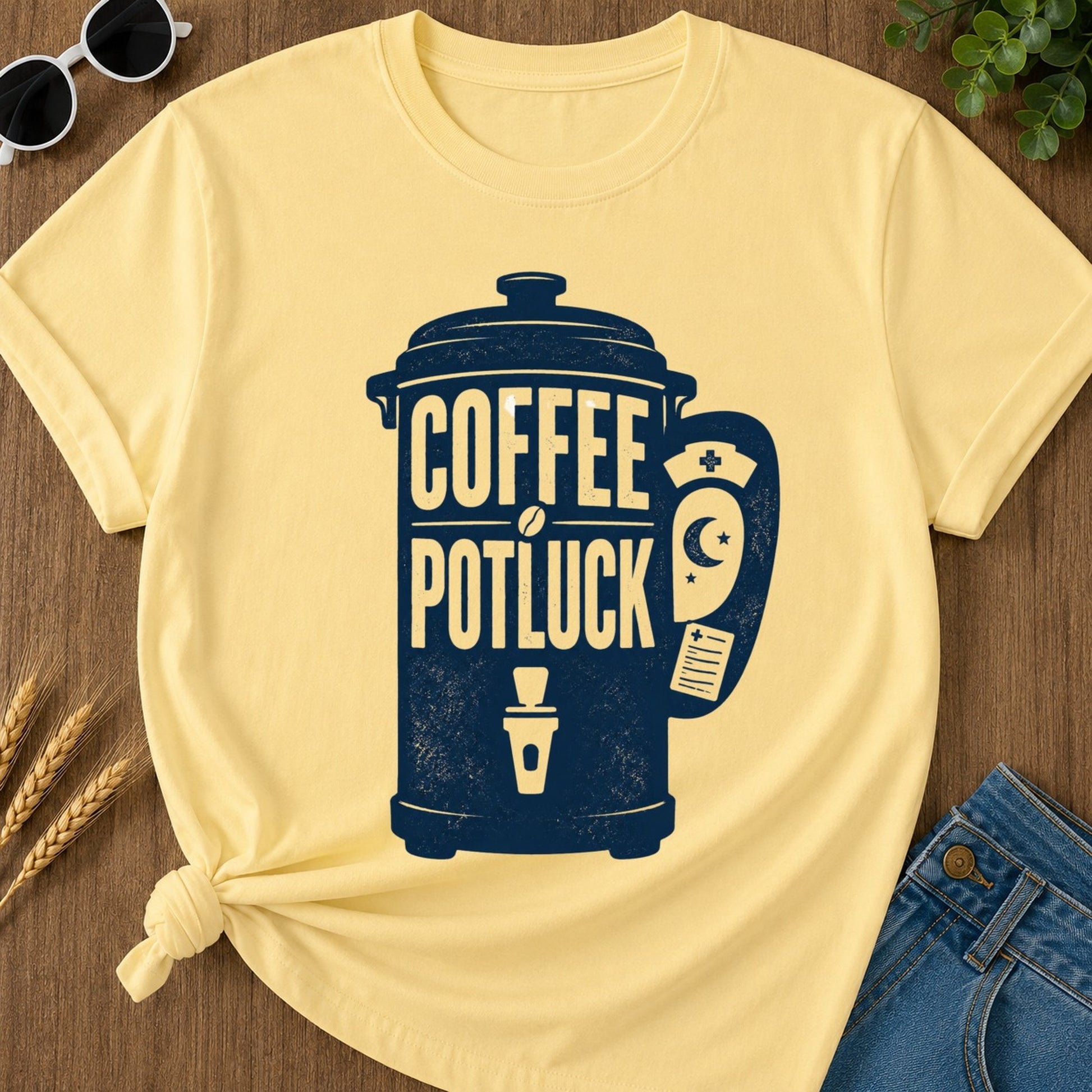 Coffee Potluck T-shirt - Butter Mockup