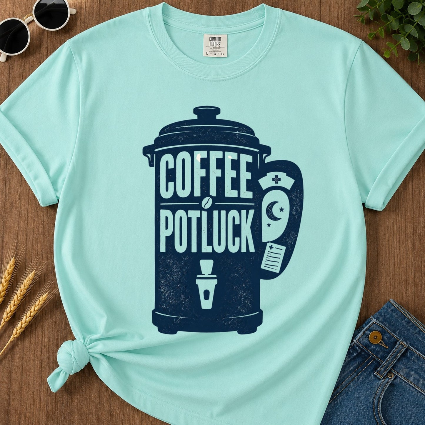 Coffee Potluck T-shirt - Chalky Mint Mockup
