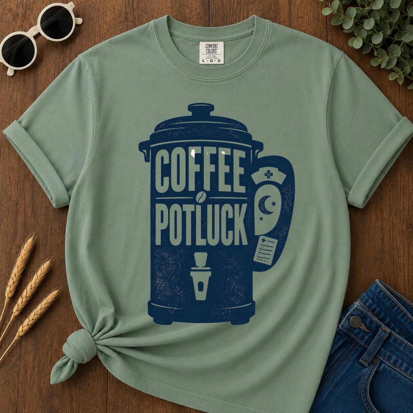 Coffee Potluck T-shirt - Light Green Mockup