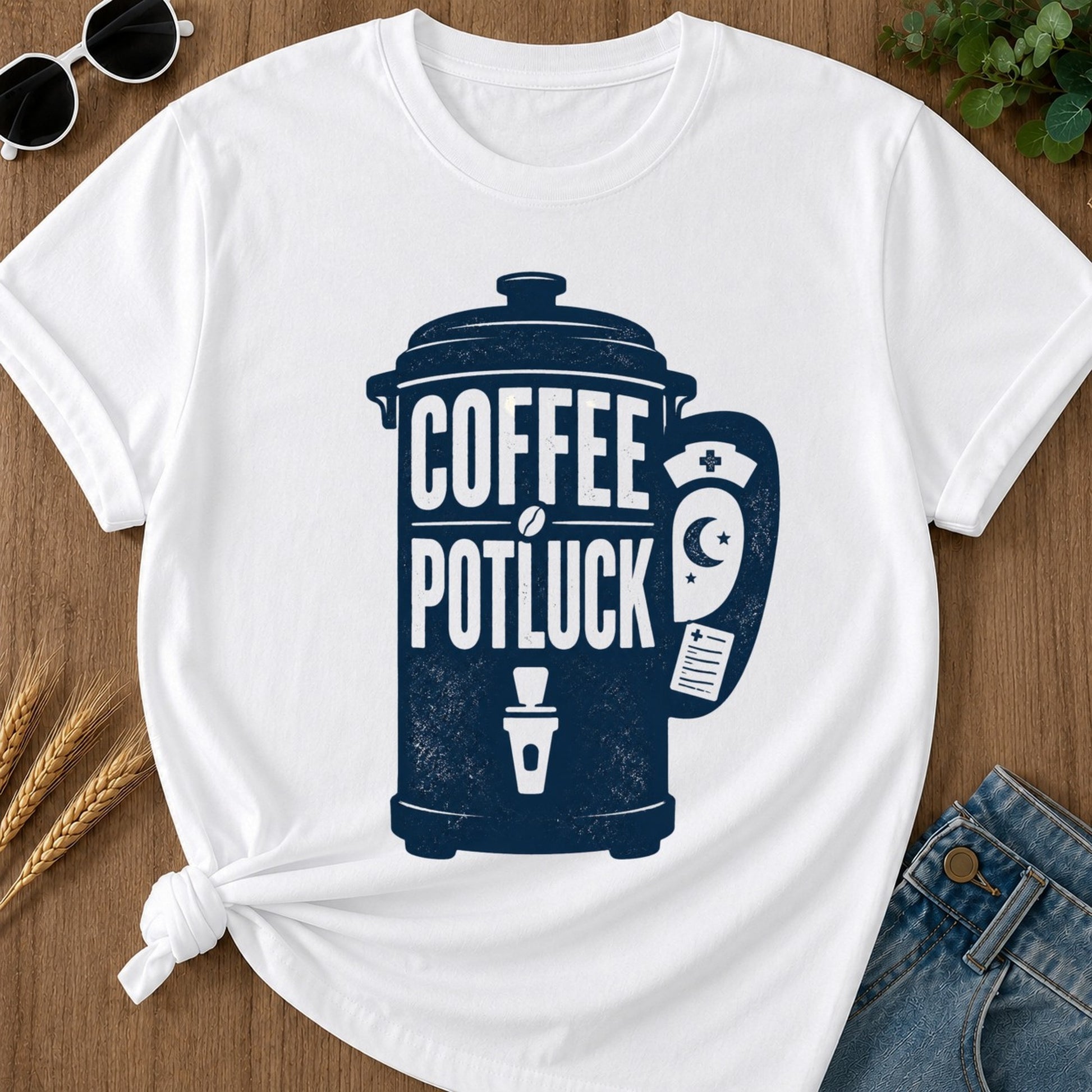 Coffee Potluck T-shirt - White Mockup