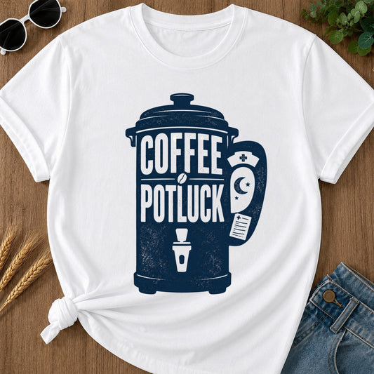 Coffee Potluck T-shirt - White Mockup
