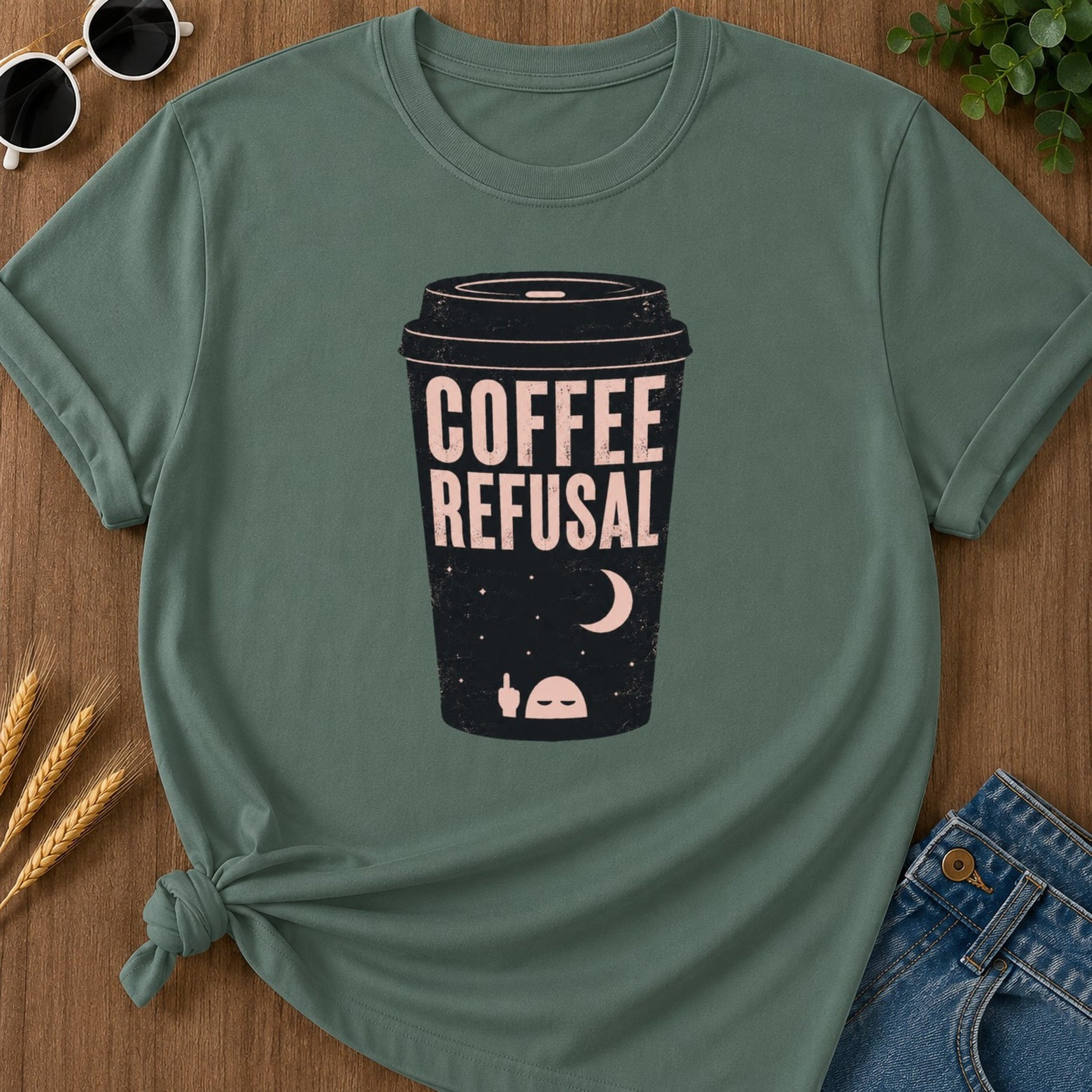 Coffee Refusal T-shirt - Blue Spruce Mockup
