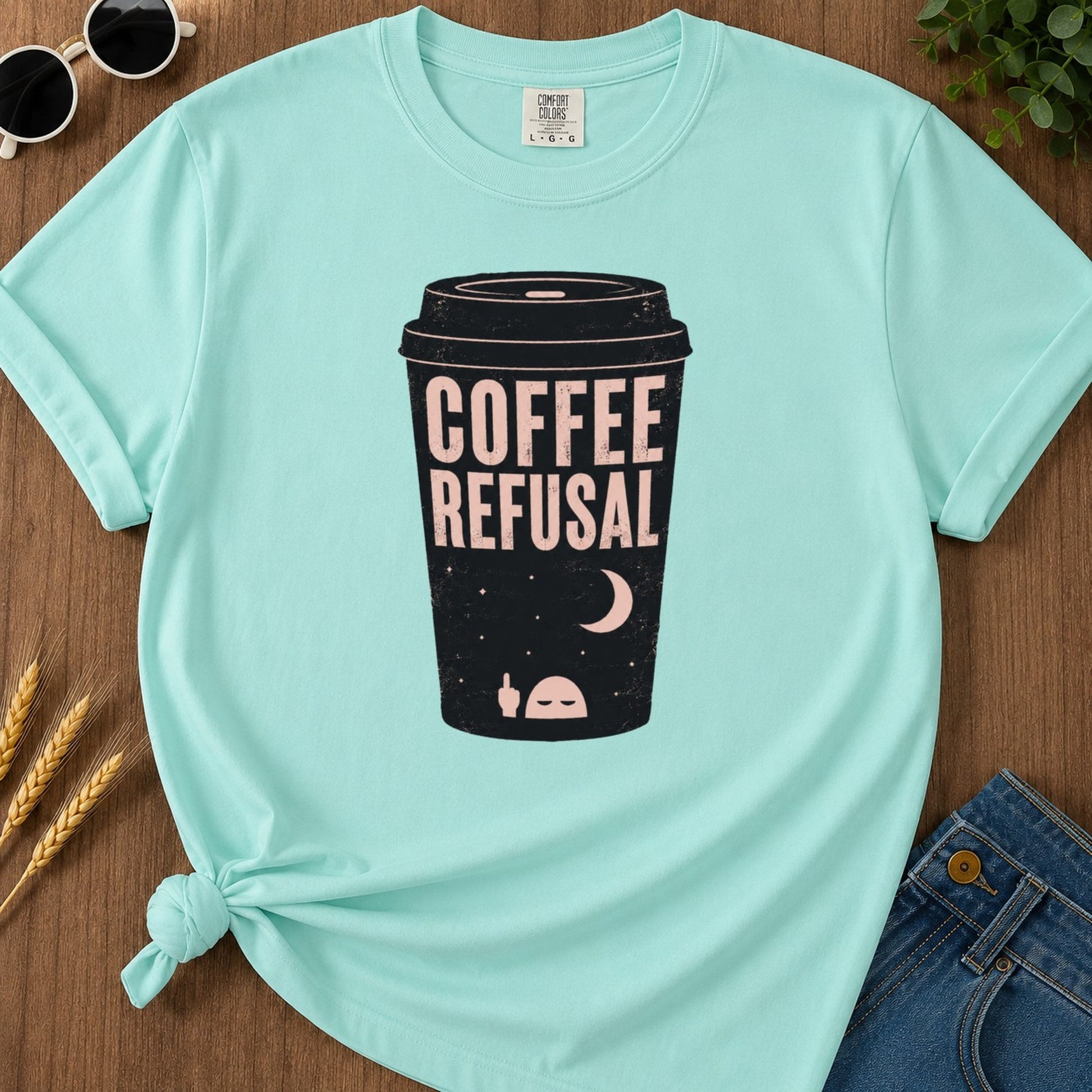 Coffee Refusal T-shirt - Chalky Mint Mockup