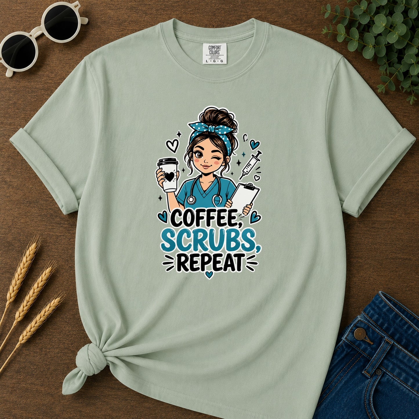 Coffee Scrubs Repeat T-Shirt - Bay