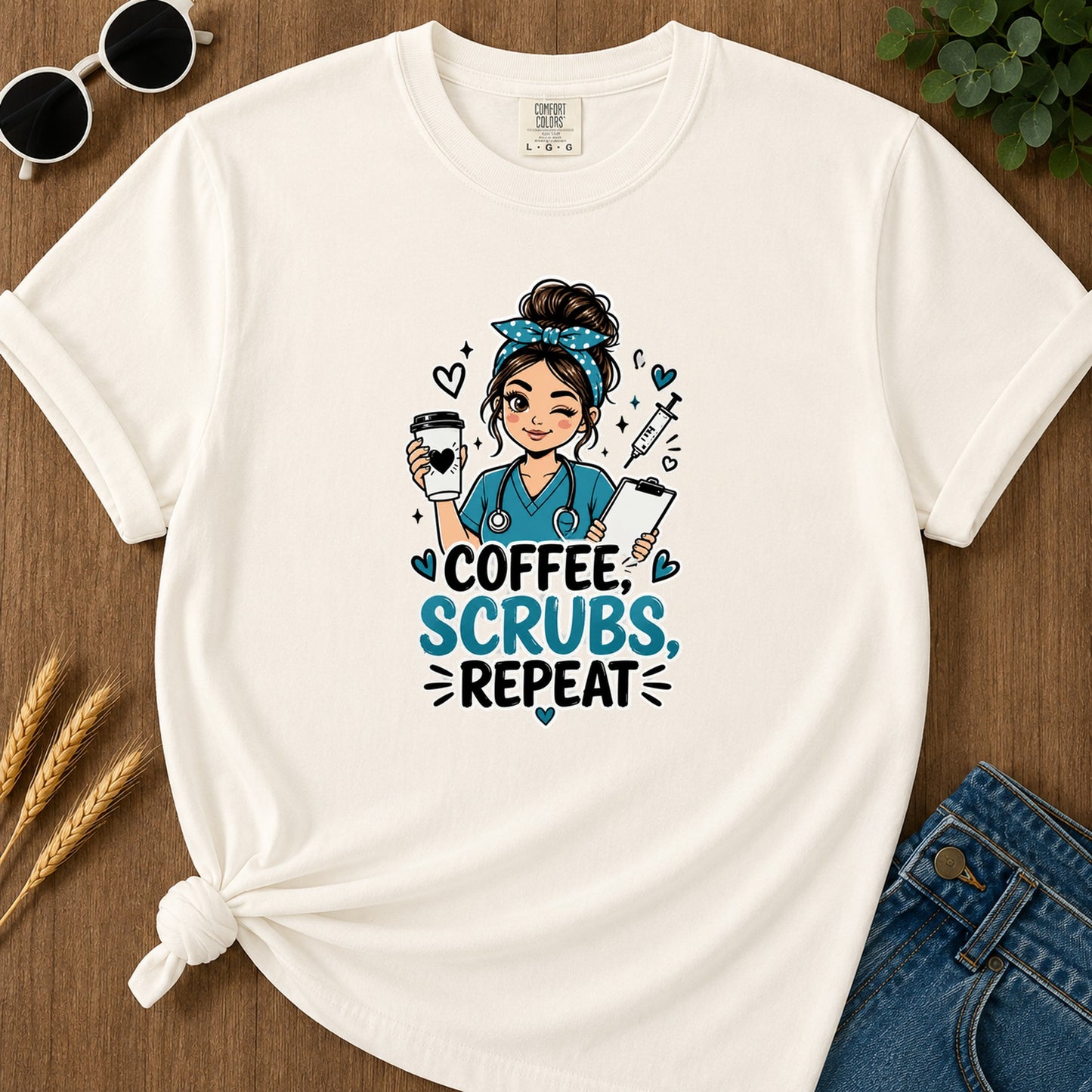 Coffee Scrubs Repeat T-Shirt - Ivory