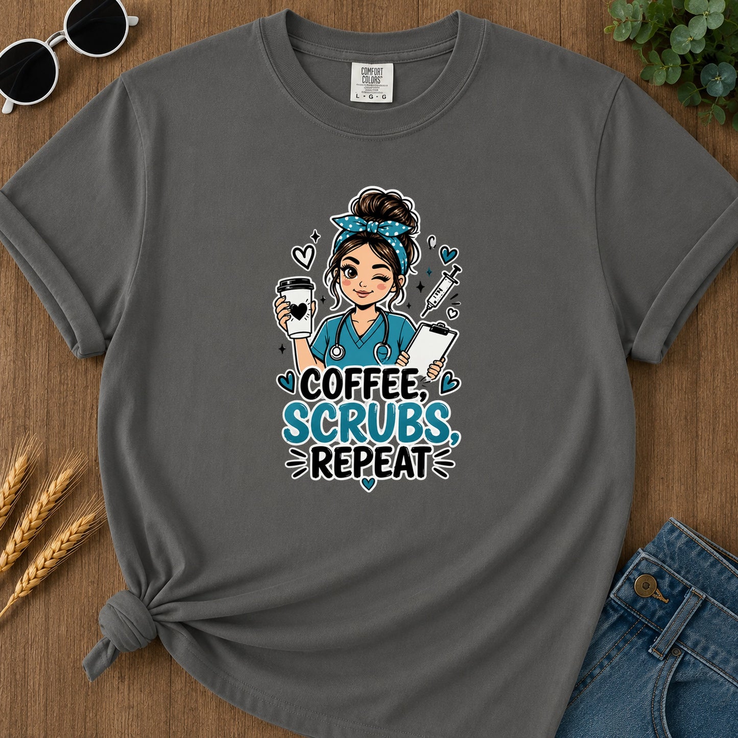 Coffee Scrubs Repeat T-Shirt - Pepper