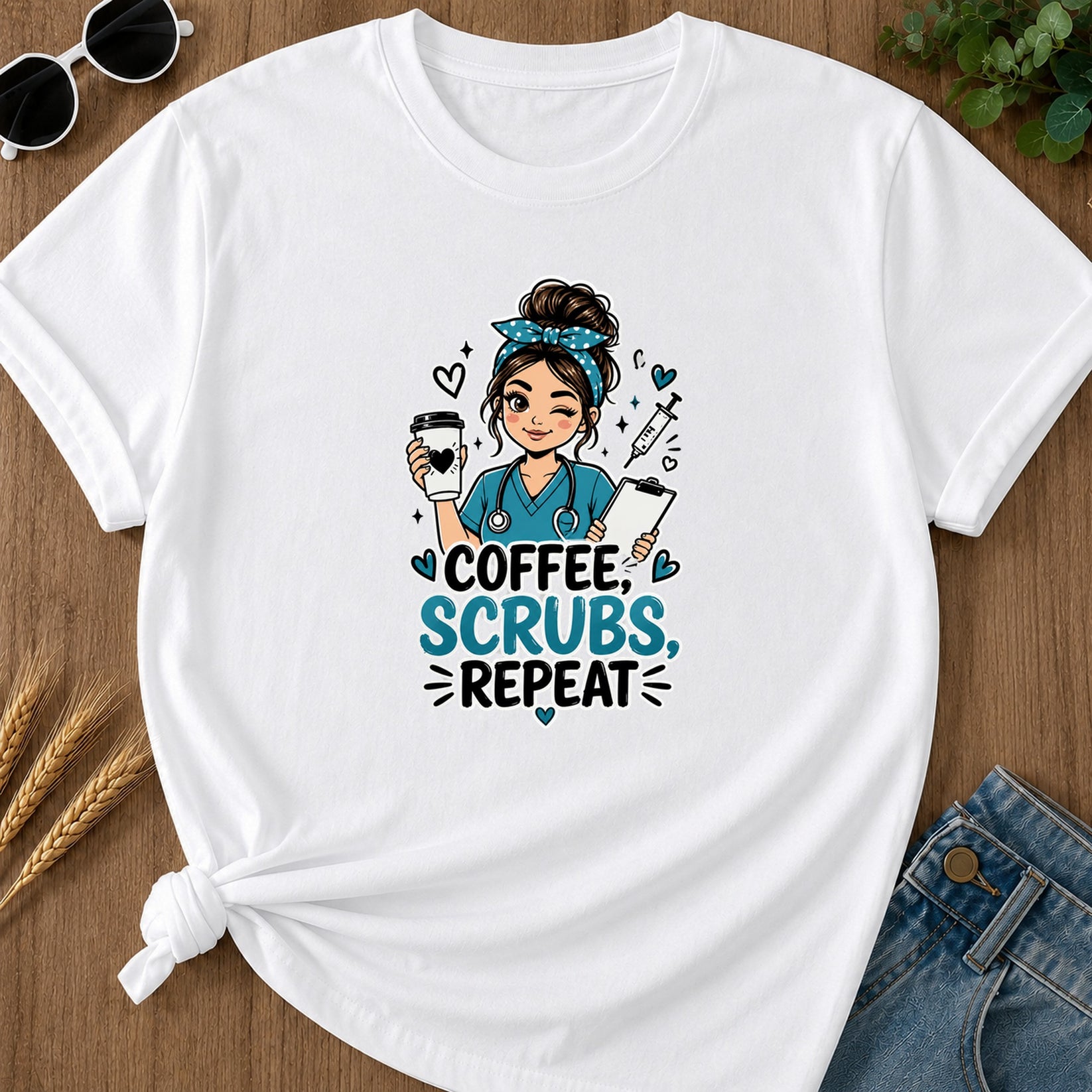 Coffee Scrubs Repeat T-Shirt - White