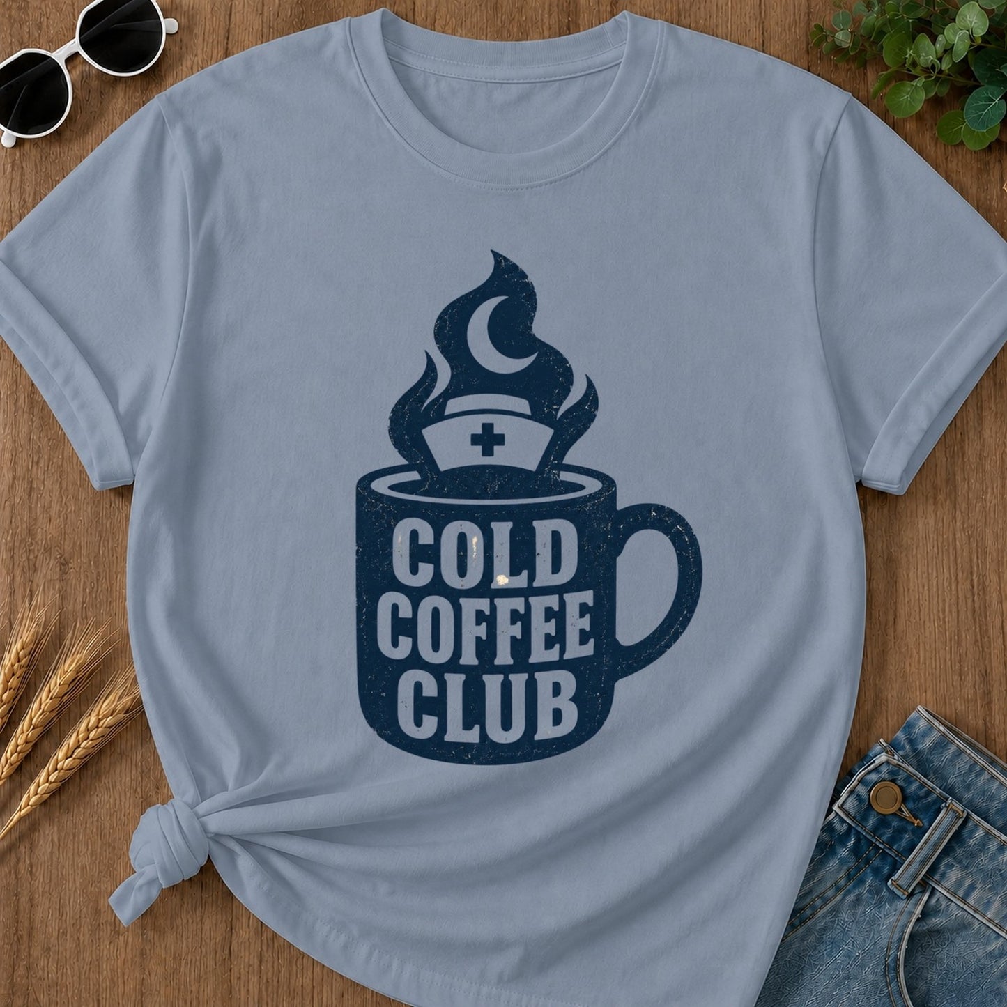 Cold Coffee Club T-shirt - Blue Jean Mockup