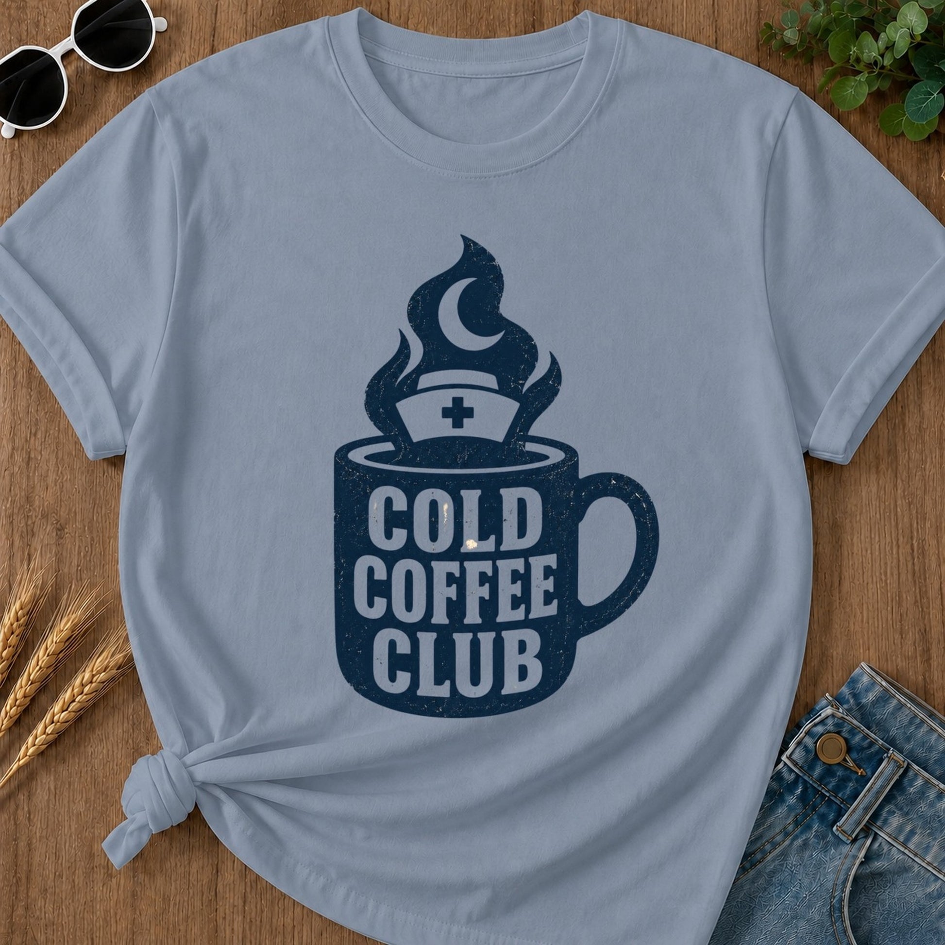 Cold Coffee Club T-shirt - Blue Jean Mockup