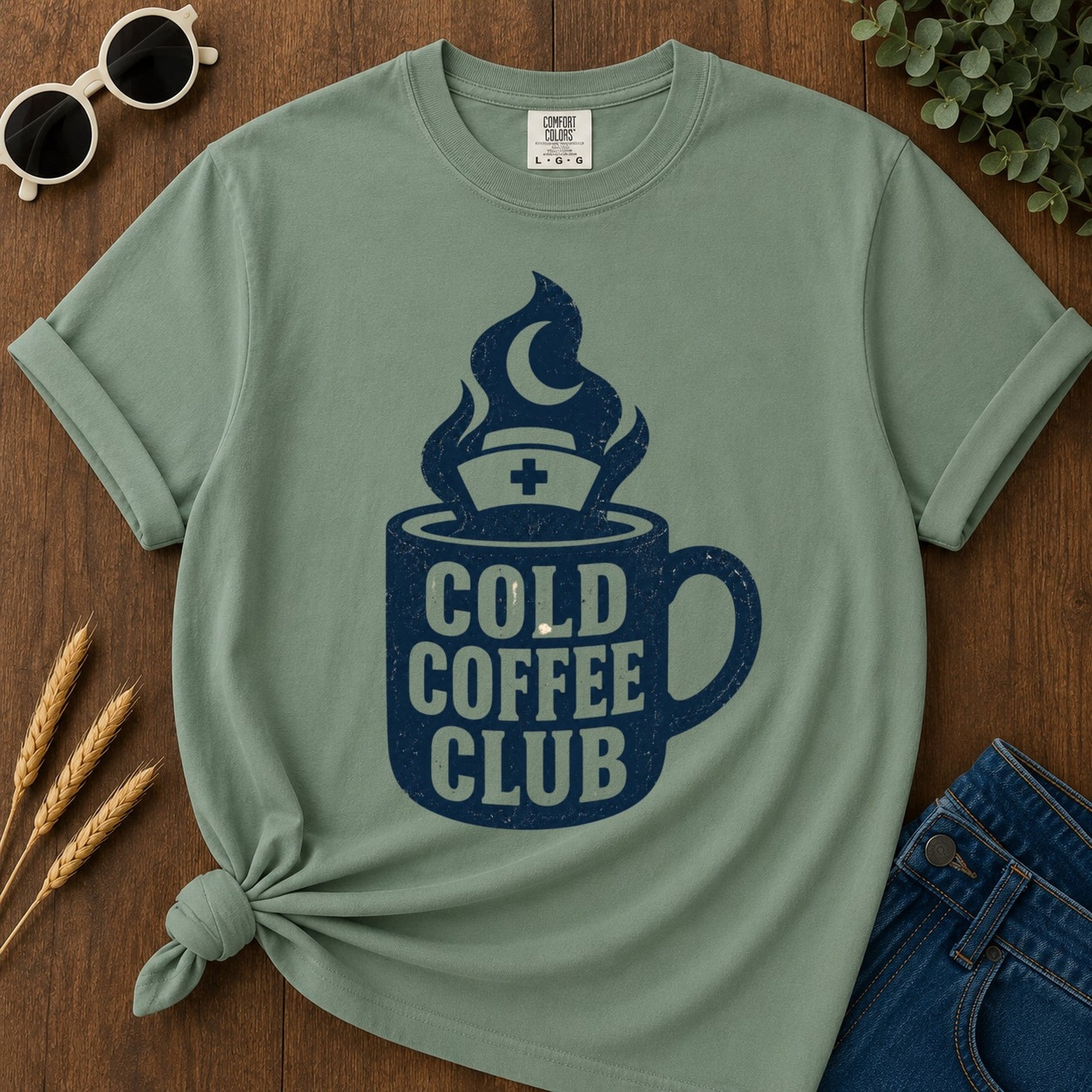 Cold Coffee Club T-shirt - Light Green Mockup