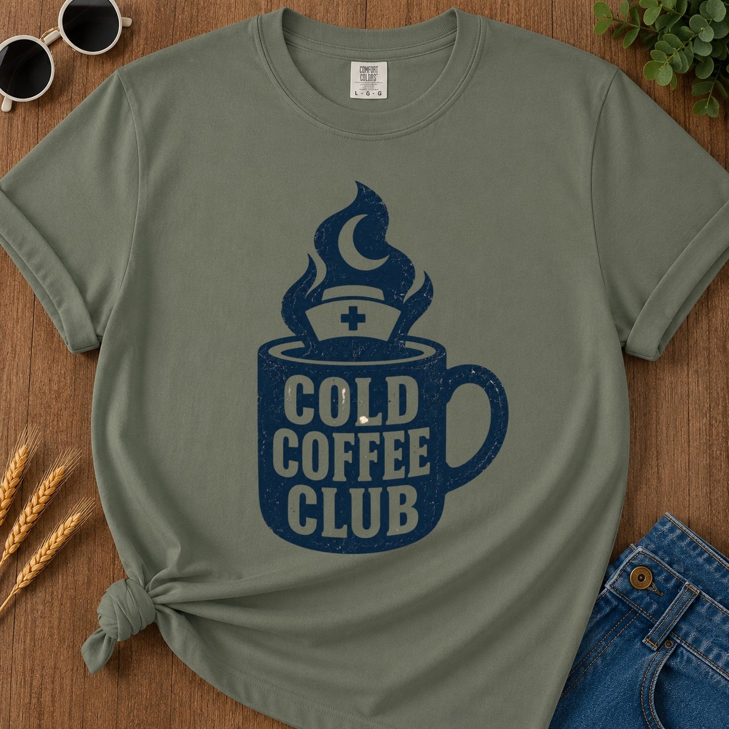 Cold Coffee Club T-shirt - Moss Mockup