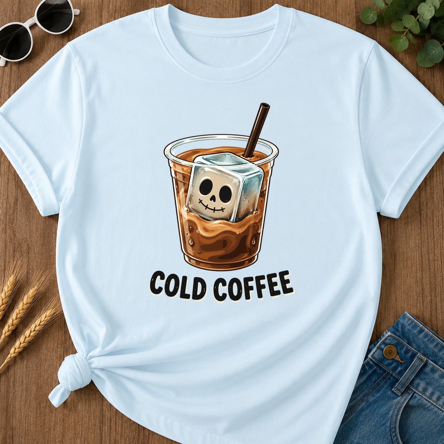 Cold Coffee Skull T-Shirt - Chambray