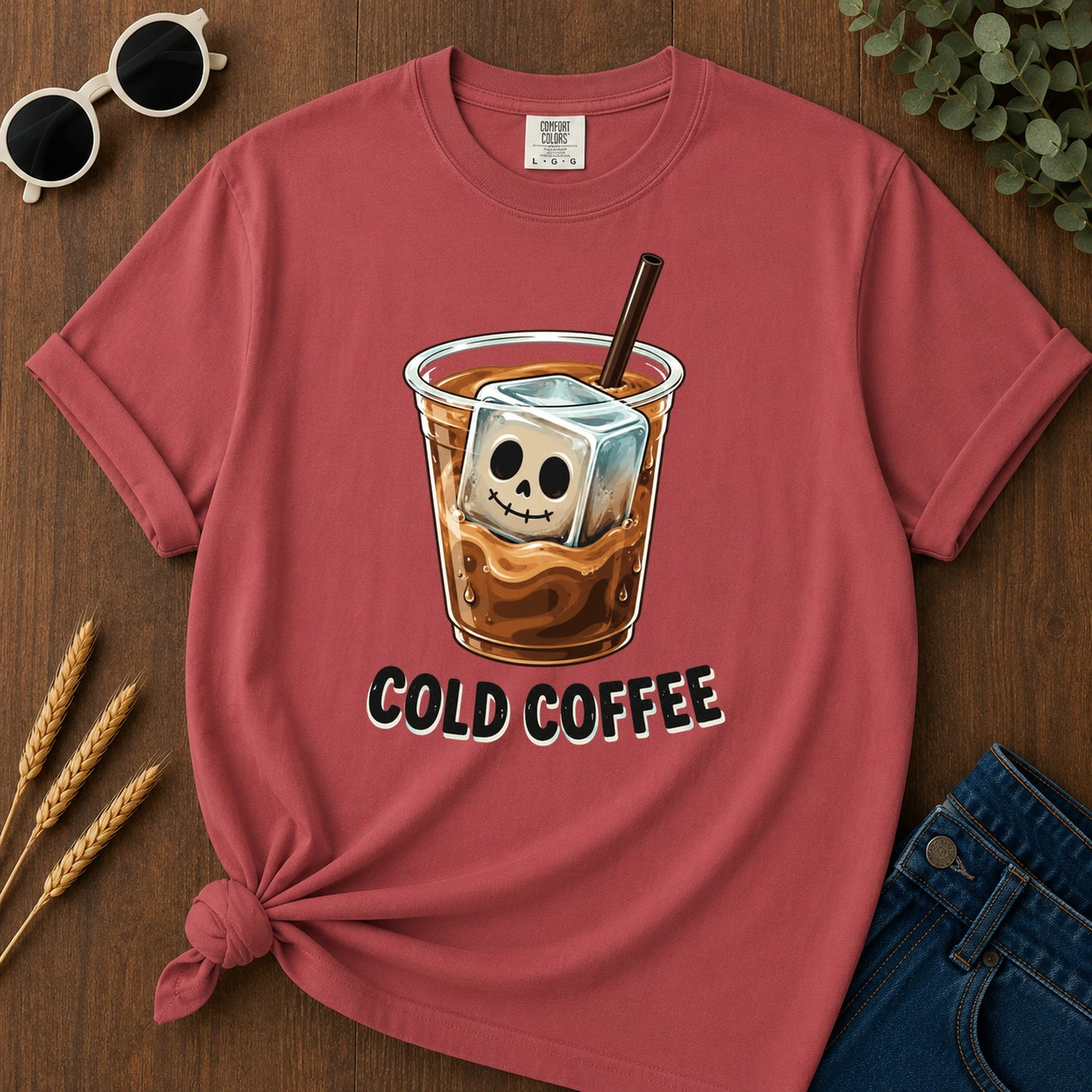 Cold Coffee Skull T-Shirt - Crimson