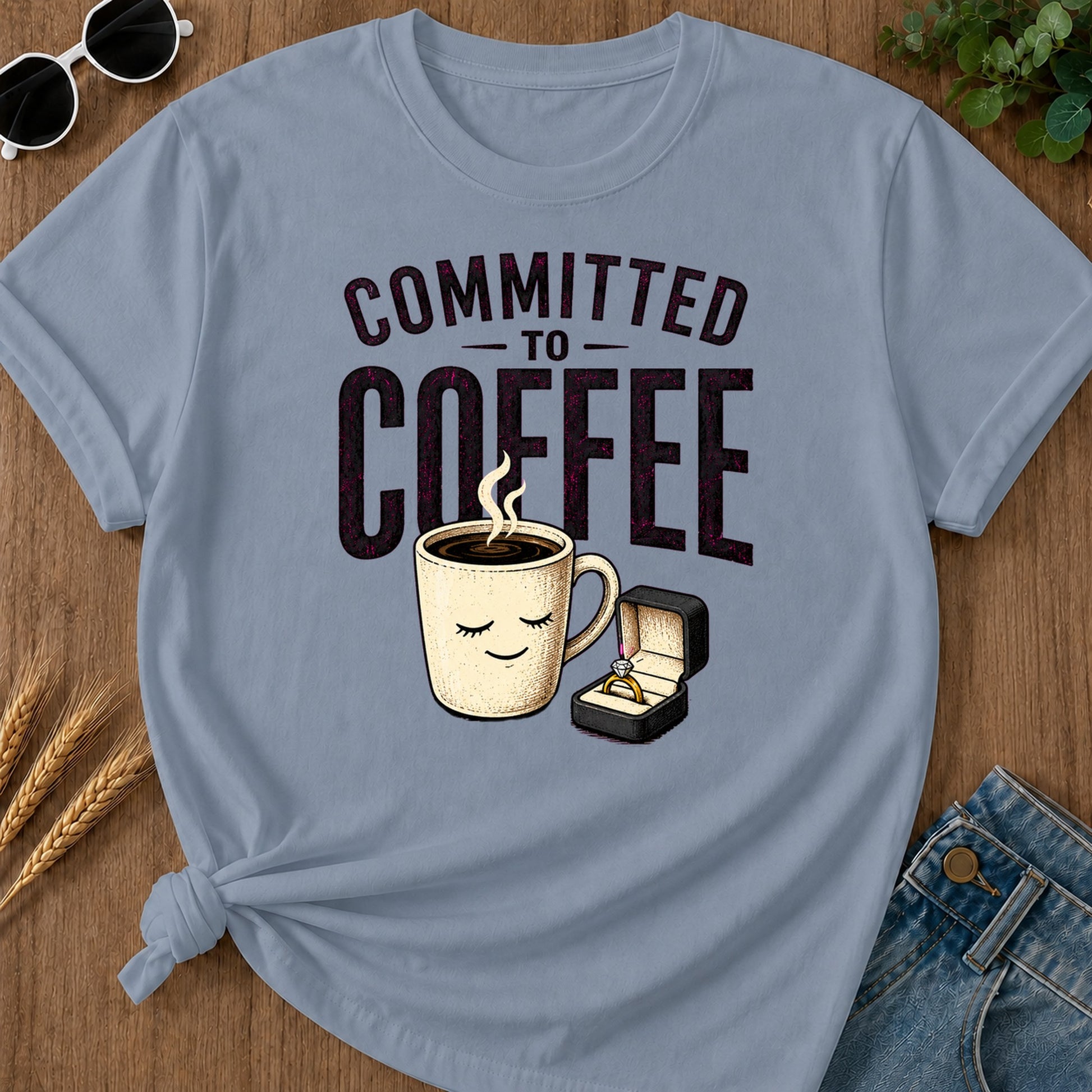 Committed To Coffee T-Shirt - Blue Jean